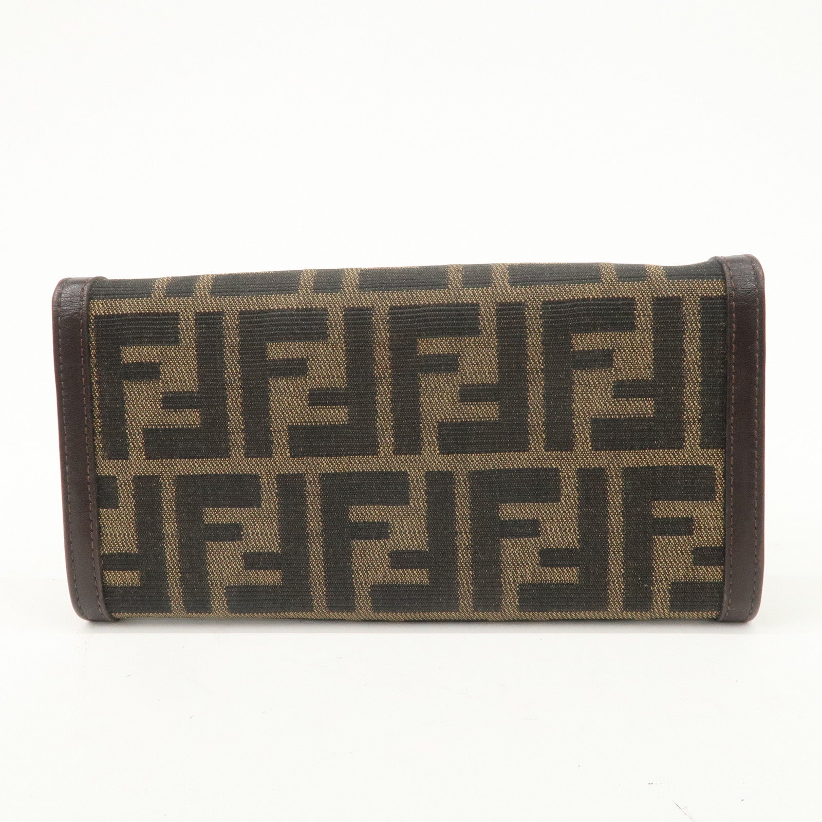 FENDI Zucca Canvas Leather Flap Long Wallet Brown 31084
