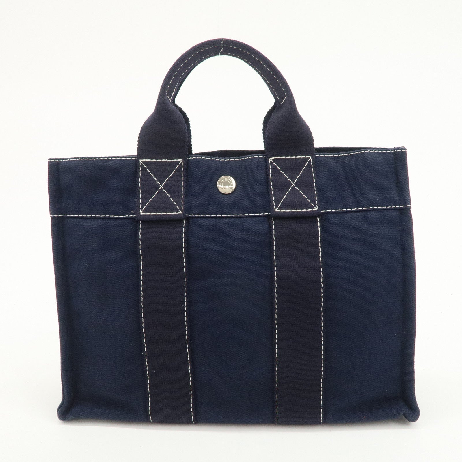 HERMES Deauville PM Cotton Tote Bag Hand Bag Navy