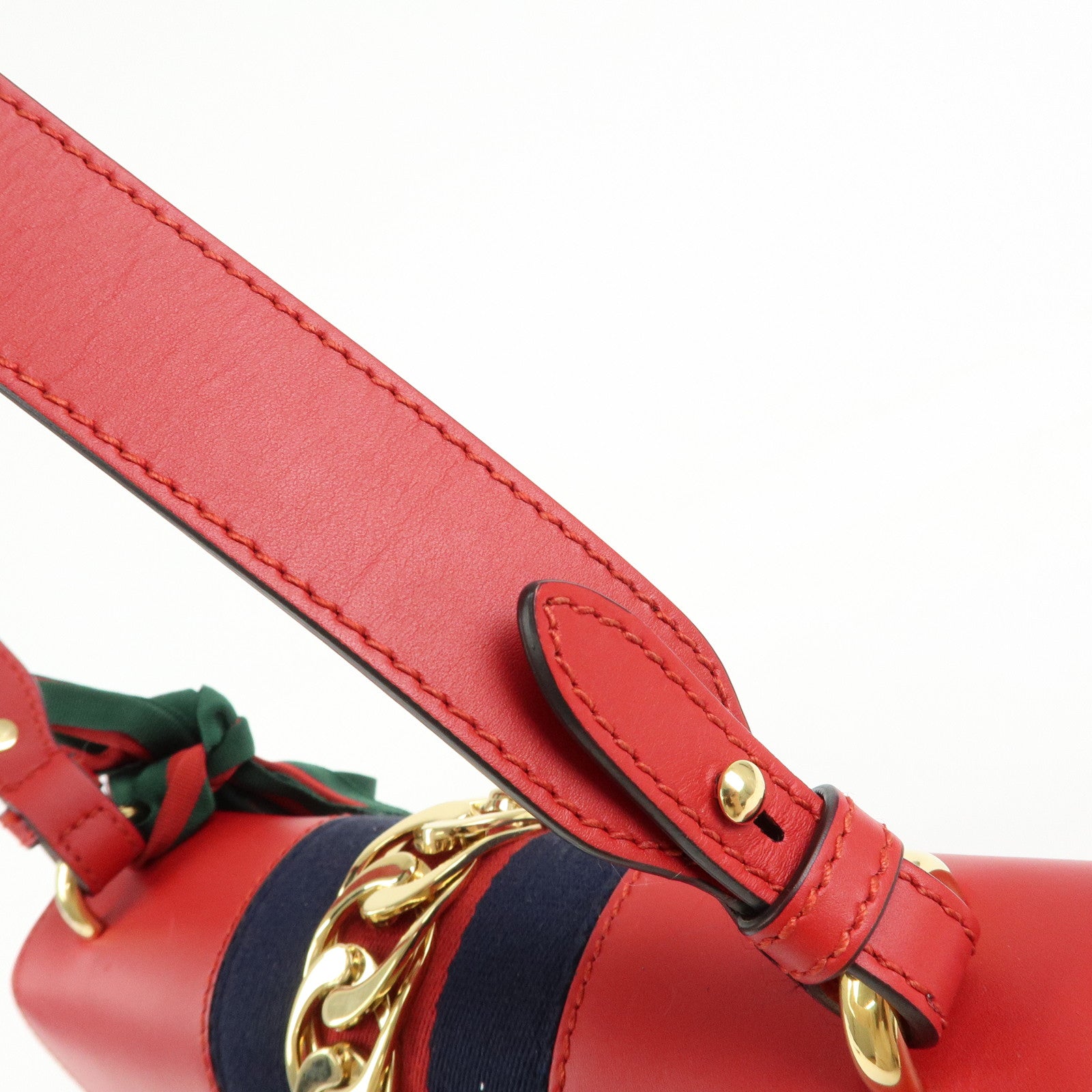 GUCCI Sylvie Sherry Leather Shoulder Bag Ribbon Red Navy 421882
