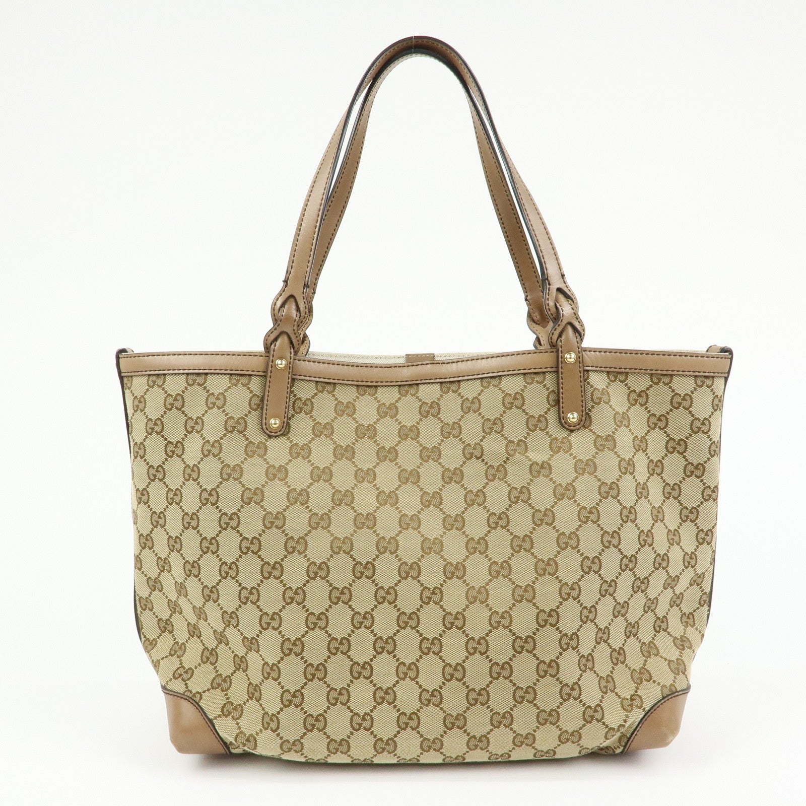 GUCCI GG Canvas Leather Tote Bag Shoulder Bag Beige 247209