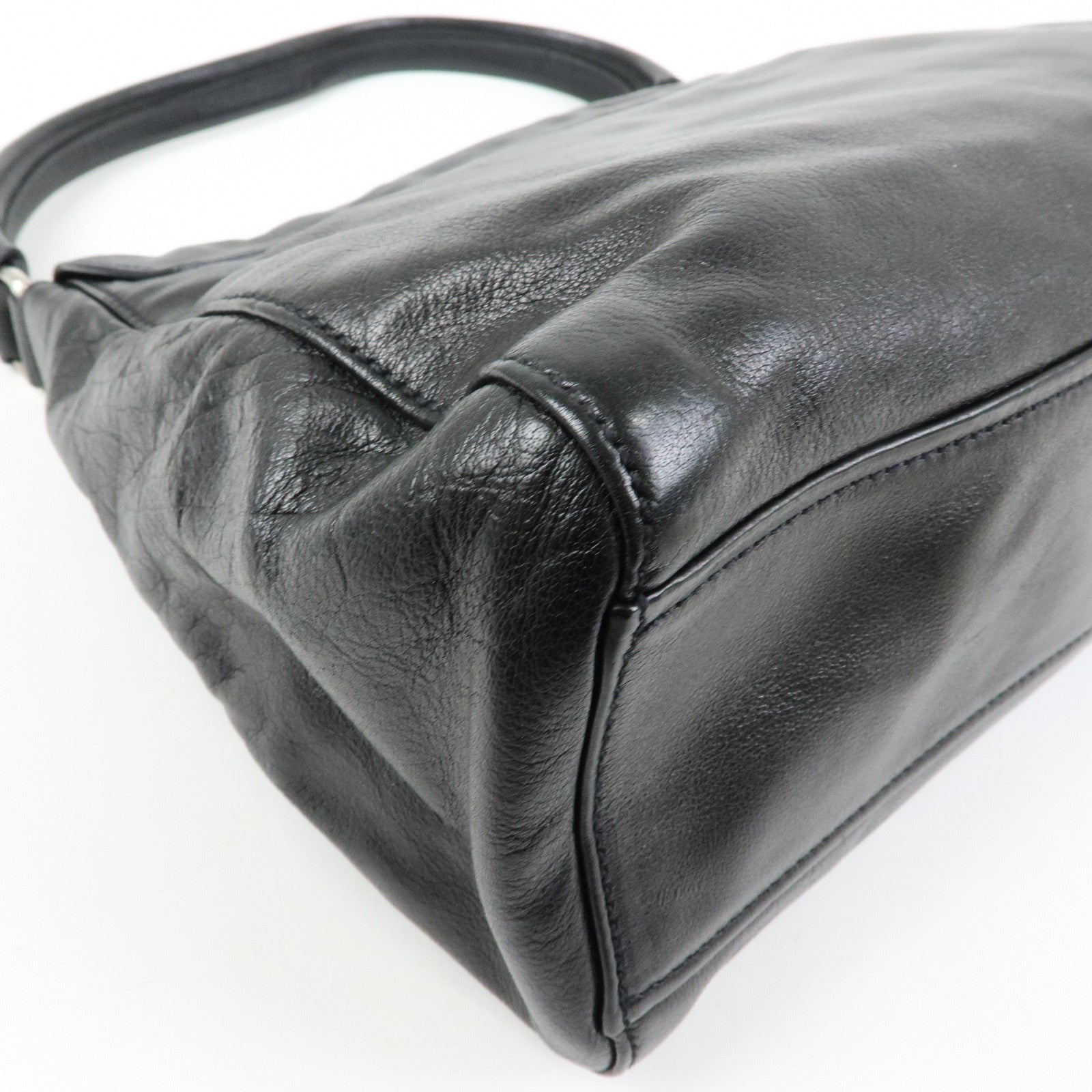 PRADA Triangle Logo Leather Hand Bag Shoulder Bag Black