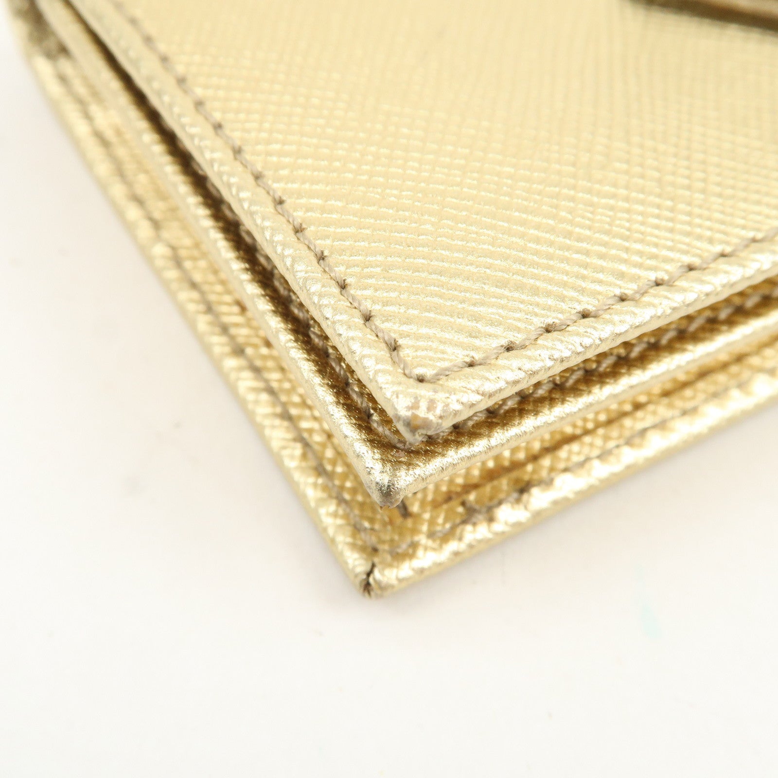 PRADA Triangle Logo Saffiano Leather Card Holder Card Case Gold