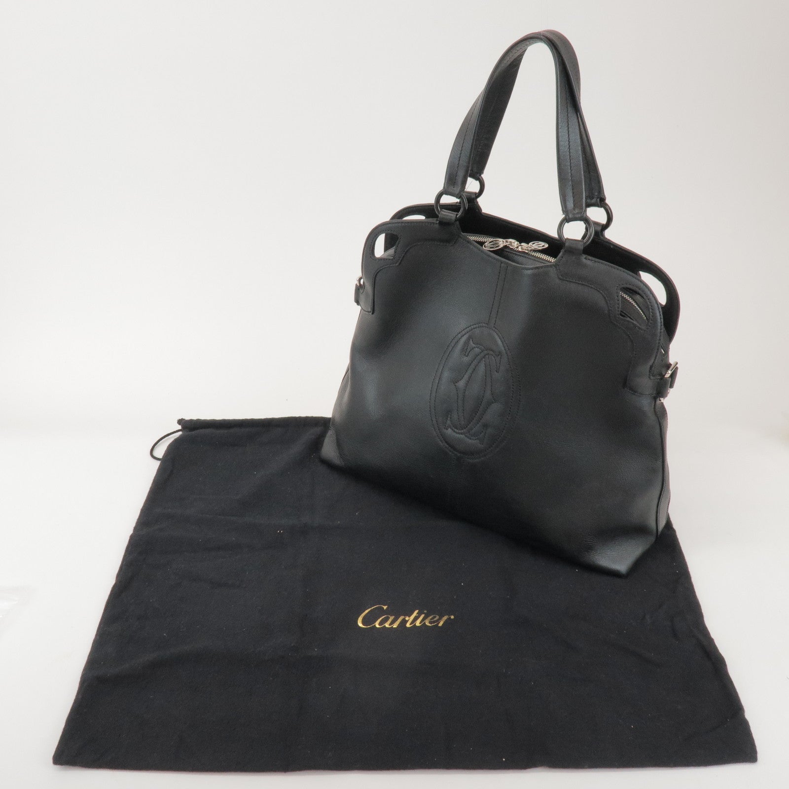 Cartier Must de Cartier Leather Hand Bag Tote Bag Black