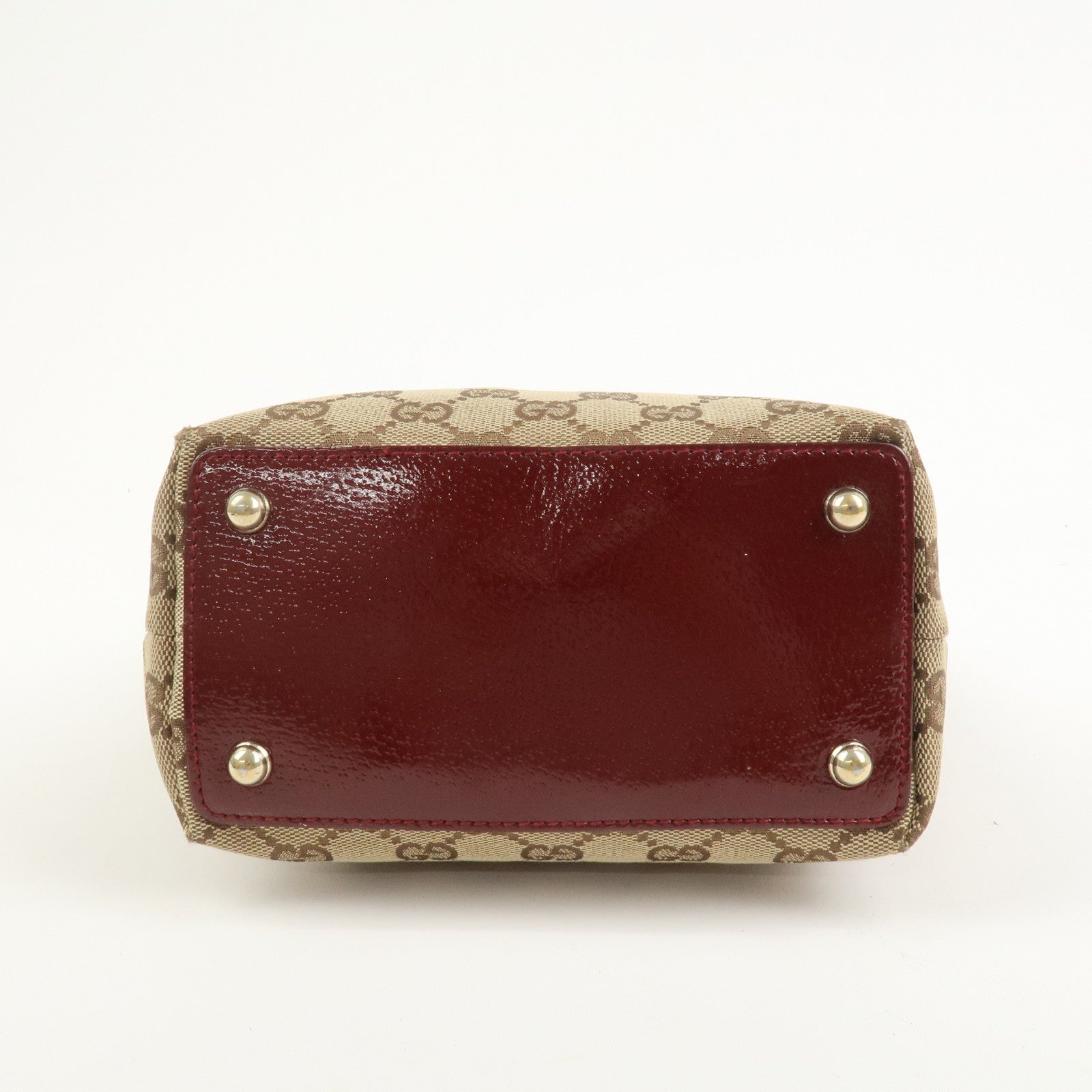 GUCCI GG Canvas Leather Tote Bag Hand Bag Brown Bordeaux 120840