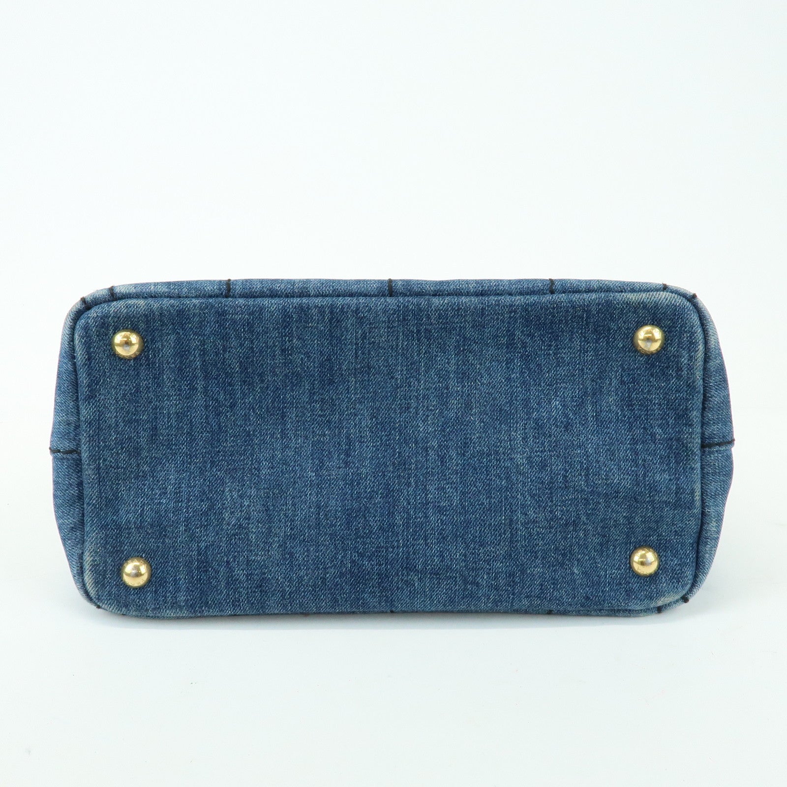 PRADA Triangle Logo Canapa Mini Denim 2Way Bag Hand Bag Blue 1BG439