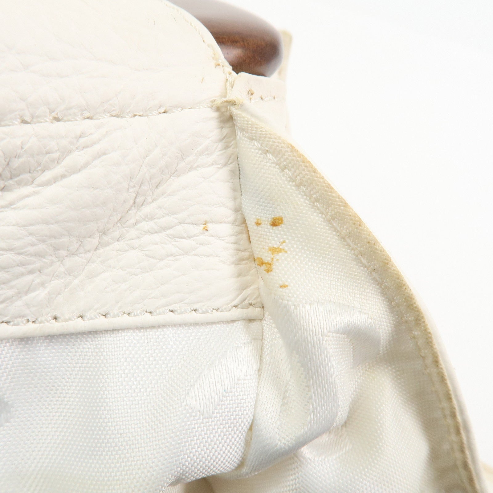 CHANEL COCO Mark Leather Wood Hand Bag Ivory
