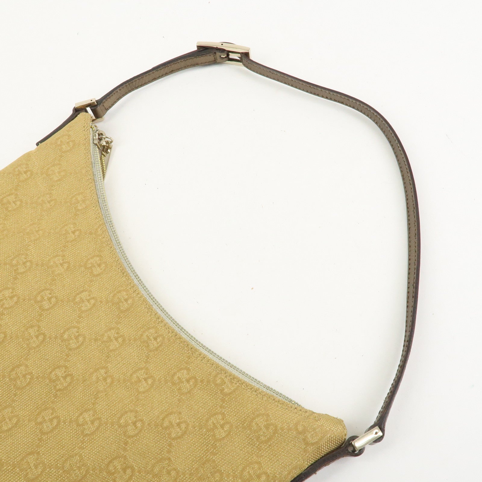 GUCCI GG Canvas Leather Shoulder Bag Hand Bag Gold 005・0813