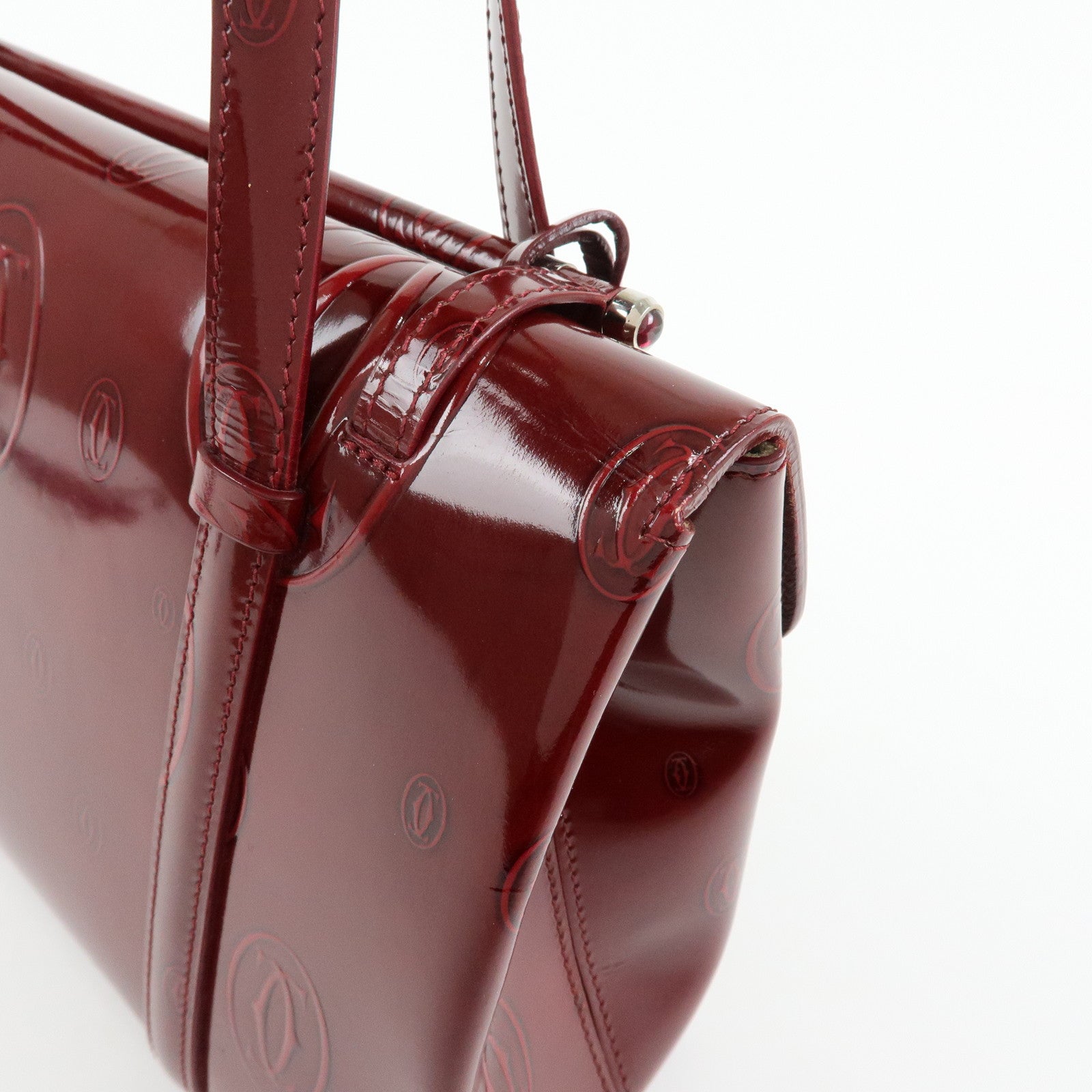 Cartier Happy Birthday Patent Leather Hand Bag Tote Bag Bordeaux