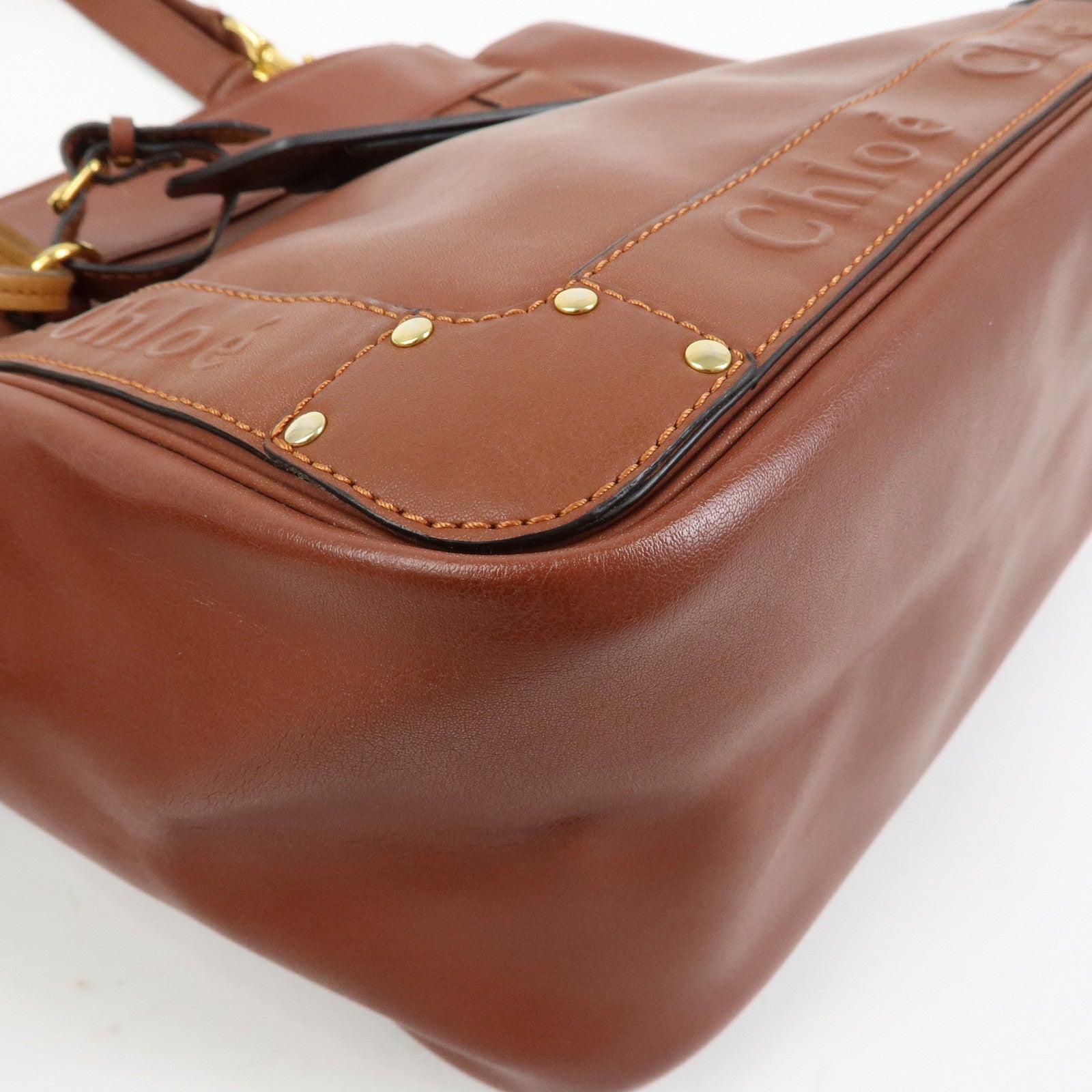 Chloe Eden Leather Tote Bag Shoulder Bag Tassel Charm Brown