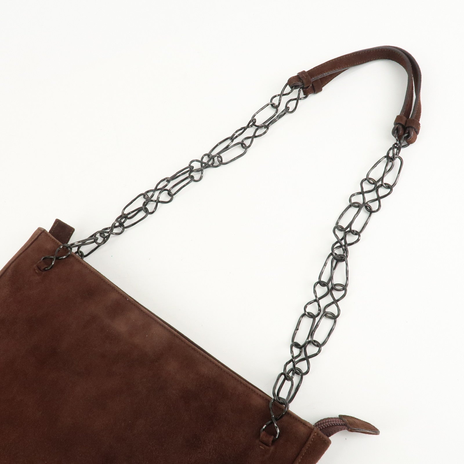 PRADA Suede Leather Chain Shoulder Bag Hand Bag Brown