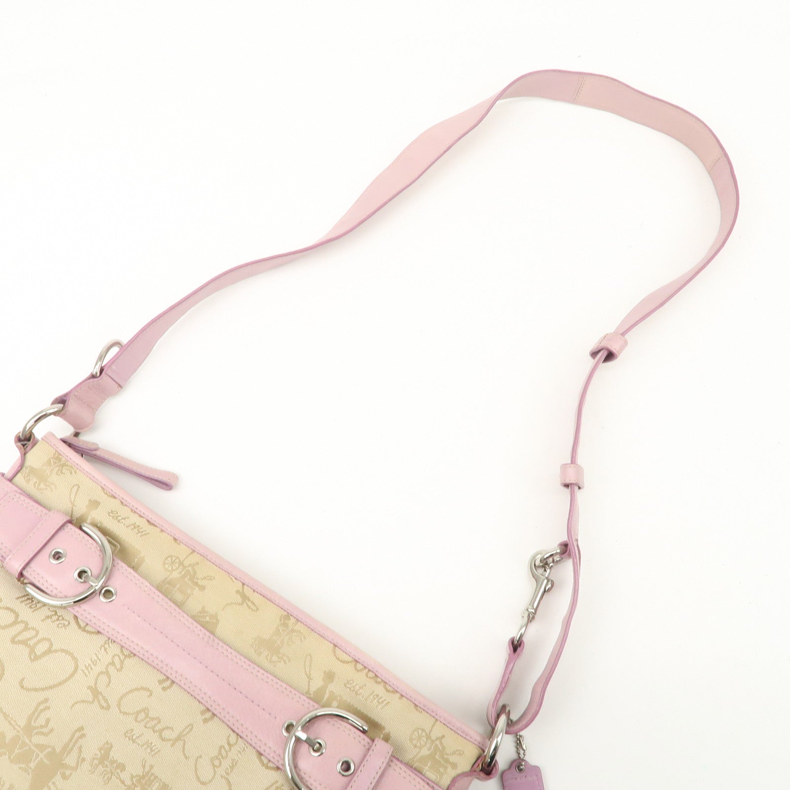 COACH Set of 2 Leather Canvas Shoulder Bag Black Lavender Beige Used