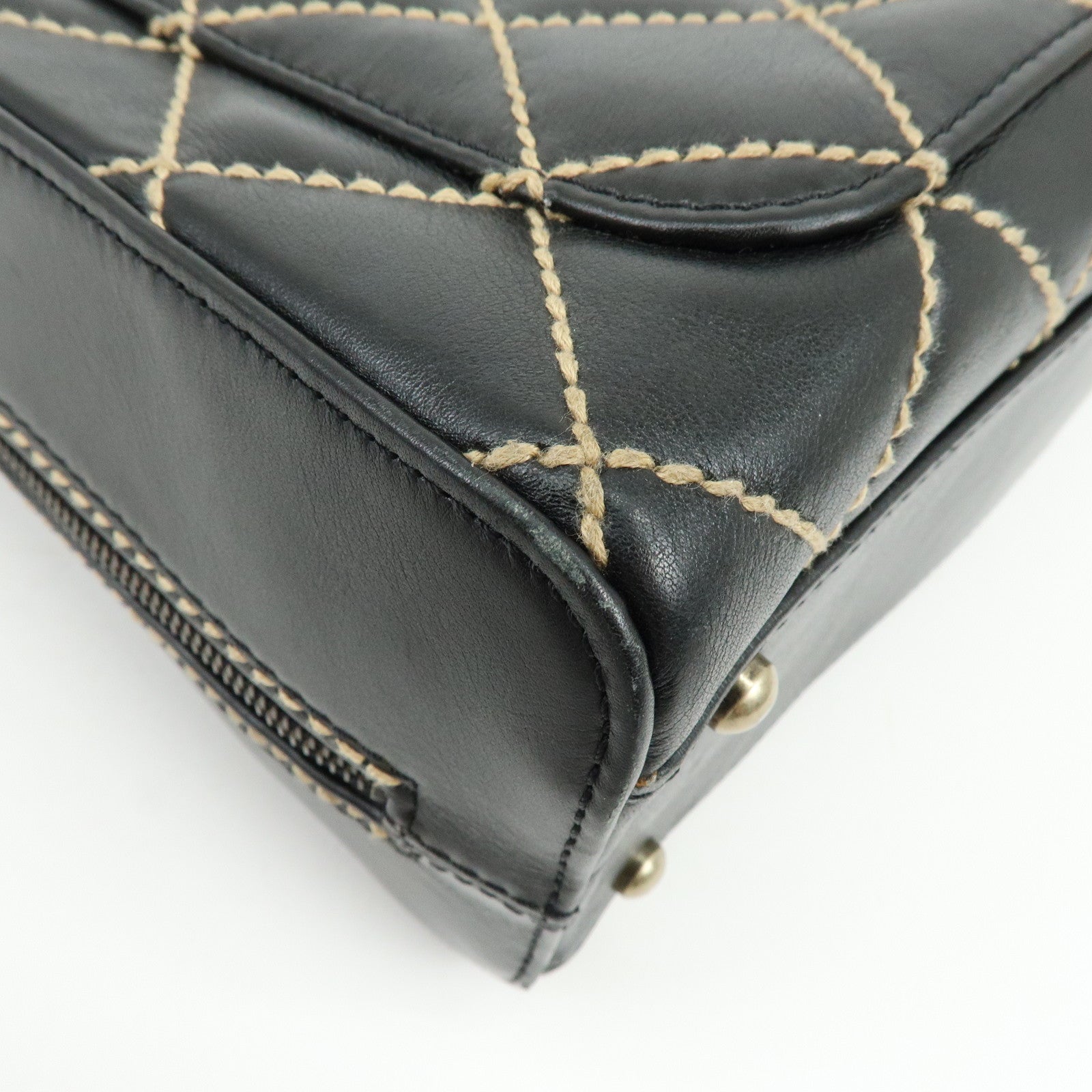 CHANEL Wild Stitch COCO Mark Calf Leather Hand Bag Tote Bag Black
