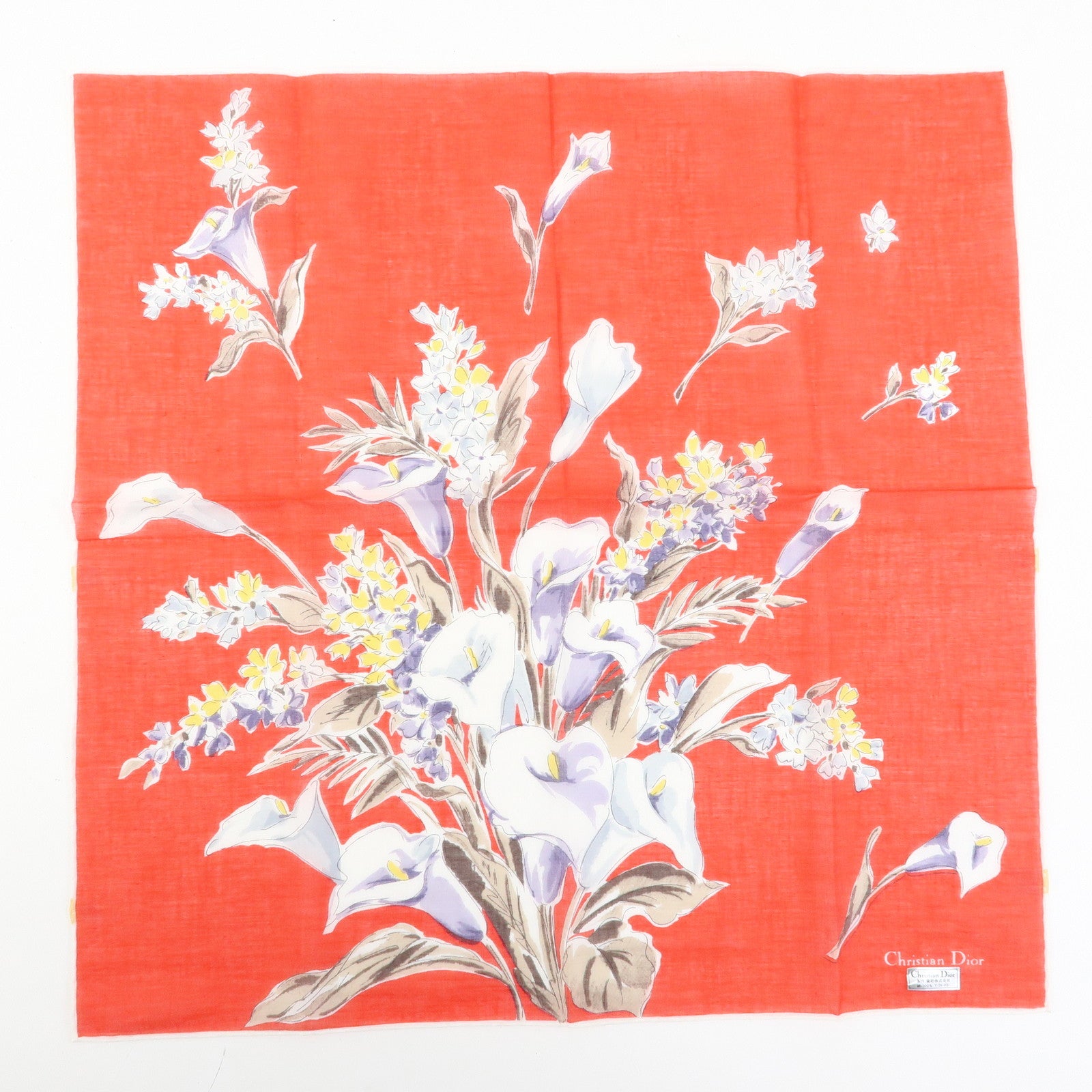 Christian Dior Set of 2 Cotton 100% Scarf Flower Print Red
