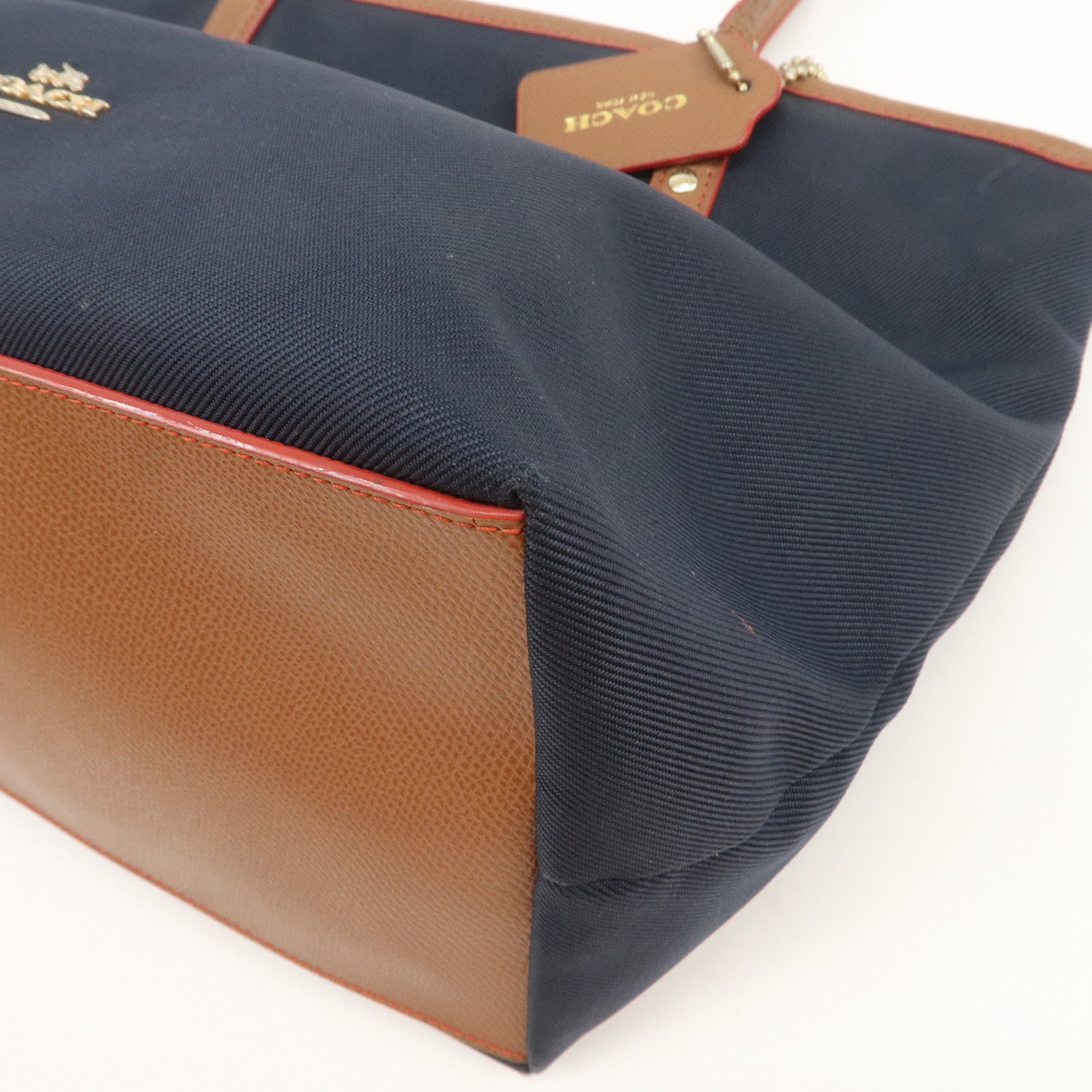 COACH Signature Set Of 2 Canvas Leather Hand Bag Brown Navy