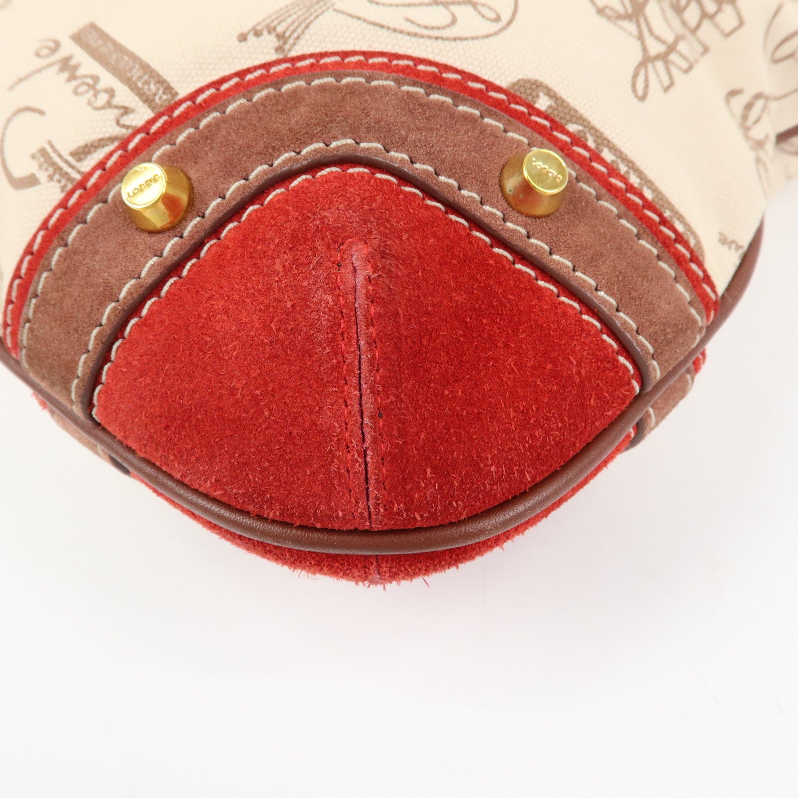 LOEWE Canvas Leather Suede Shoulder Bag Hand Bag Beige Red