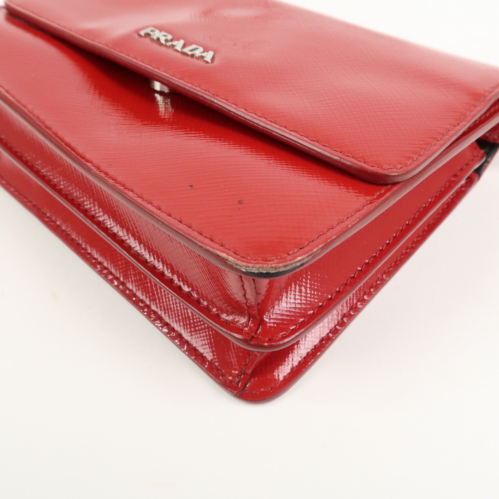 PRADA Saffiano Leather 2Way Mini Shoulder Bag Clutch Bag Red BT1031