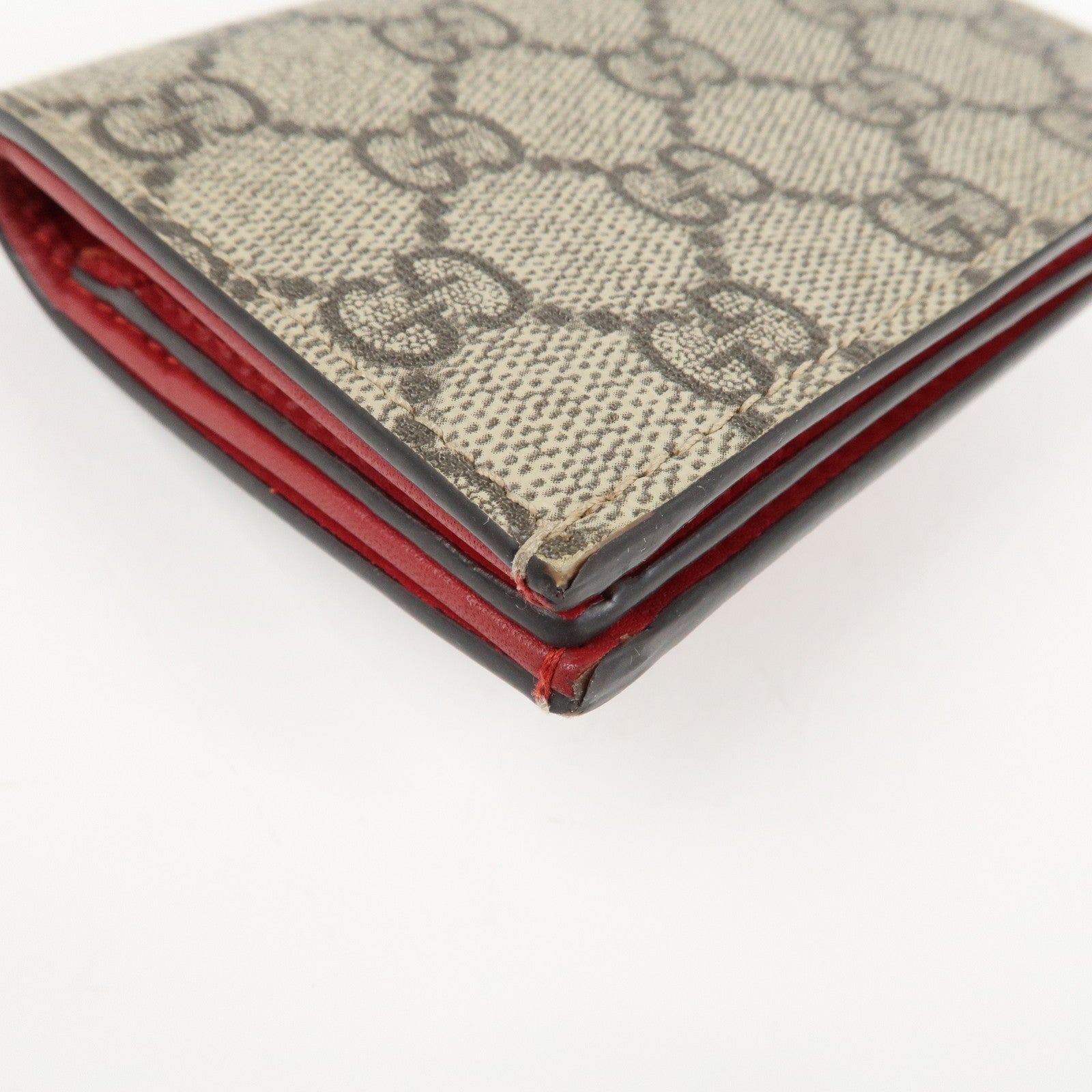 GUCCI Interlocking G GG Supreme Cherry Compact Wallet Beige 476050 Used