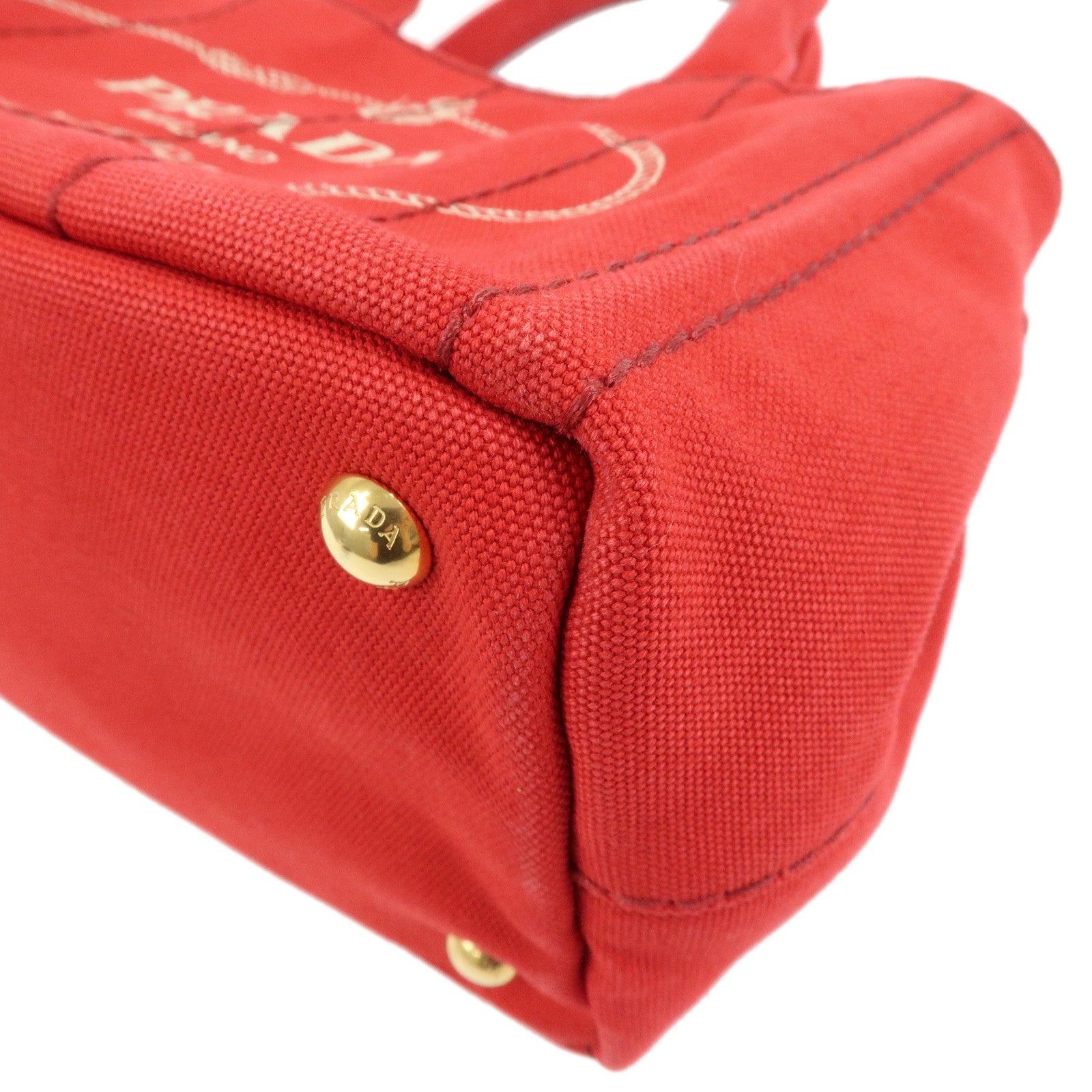 PRADA Canapa Mini Triangle Logo Canvas 2Way Bag Hand Bag Red 1BG439