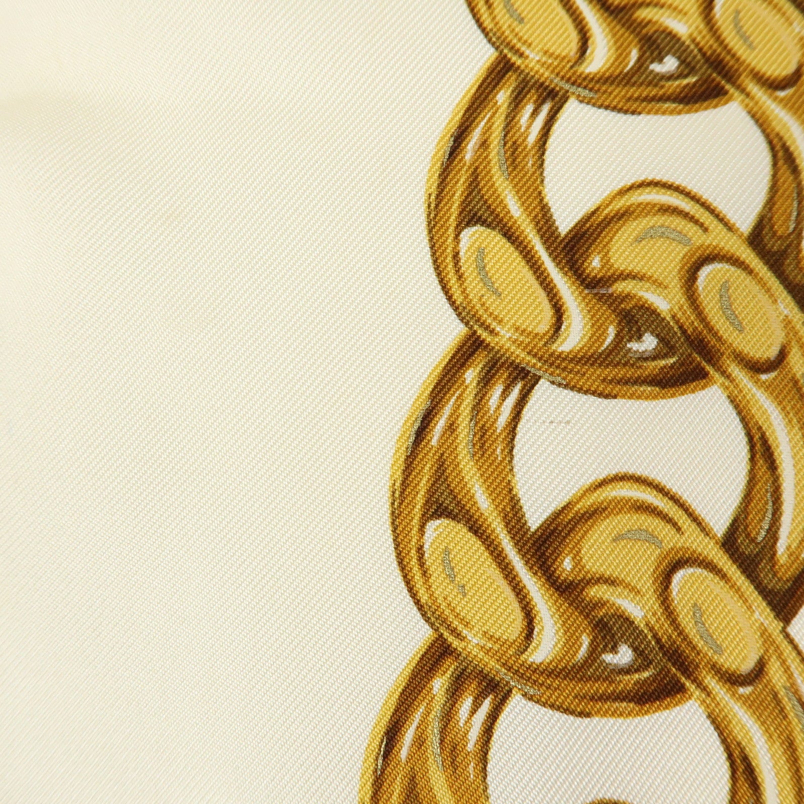 CHANEL Silk 100% Scarf Chain Medal Motif Beige Gold