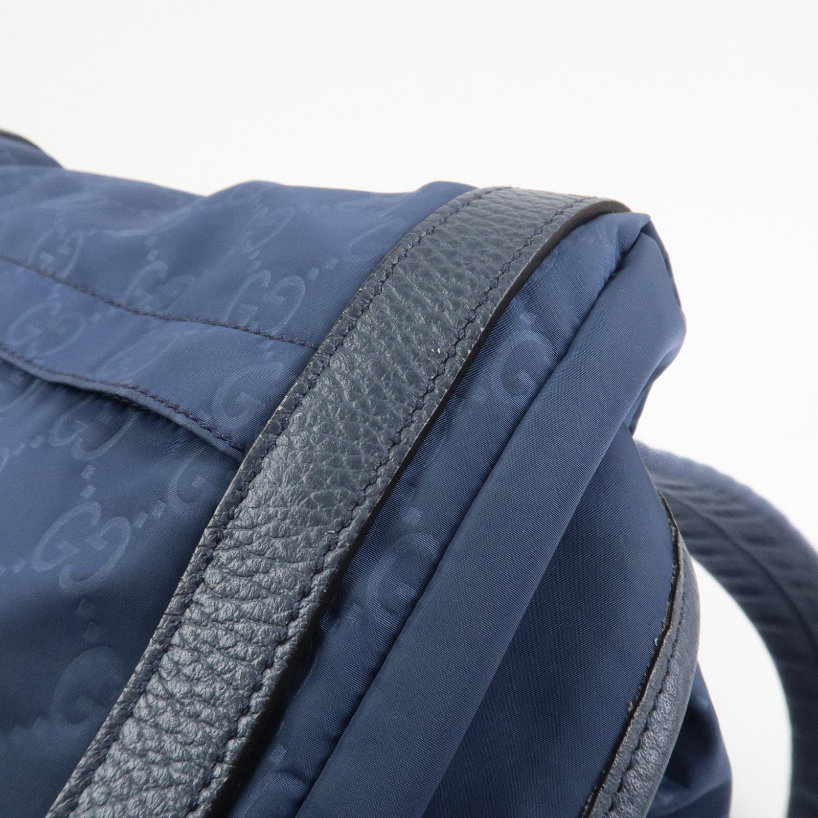GUCCI GG Nylon Leather Backpack Rucksack Navy 387071