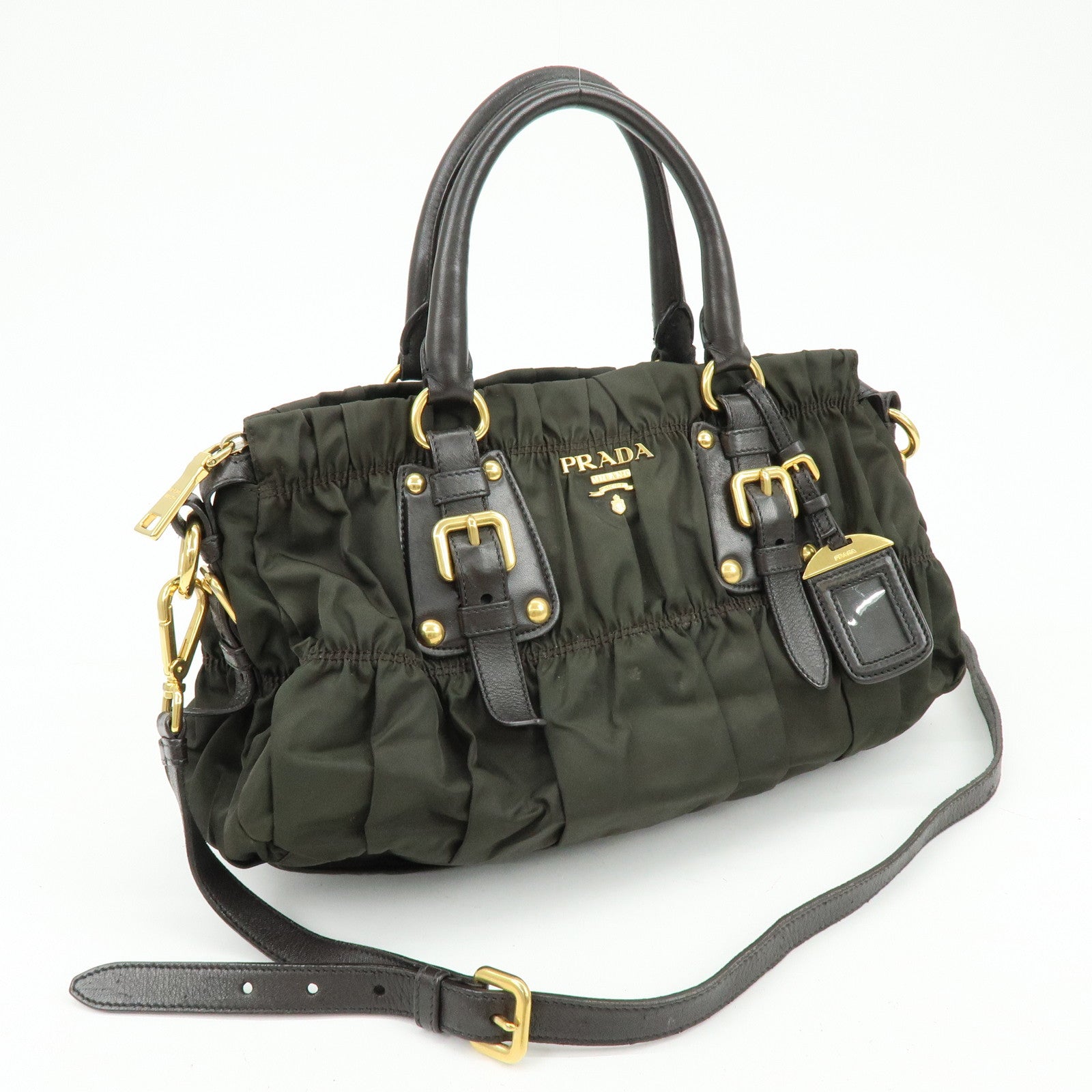 PRADA Nylon 2Way Bag Hand Bag Shoulder Bag Khaki Brown BN2346