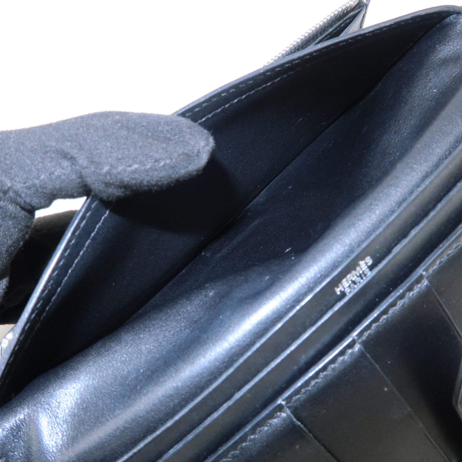 HERMES Box Calf Leather Beant Classic Long Wallet Black