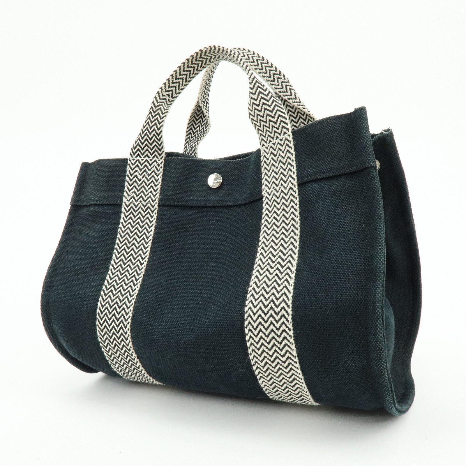HERMES Cannes PM Canvas Tote Bag Hand Bag Black