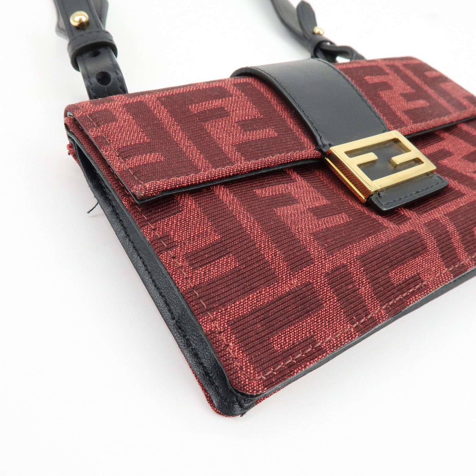 FENDI Zucca Canvas Leather 2Way Shoulder Bag Waist Bag Red 7M0295