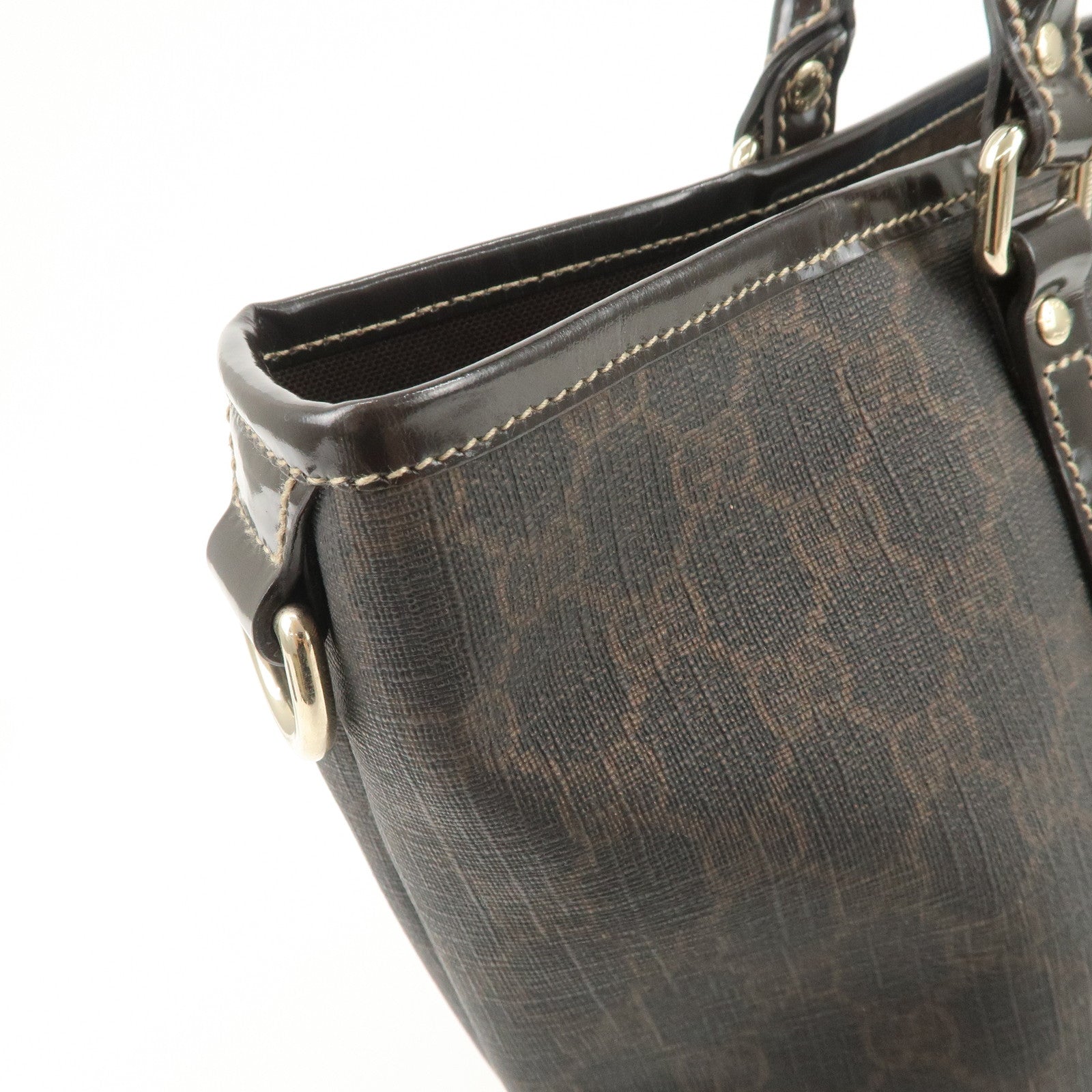 GUCCI GG Supreme Patent Leather Tote Bag Hand Bag Brown 197953