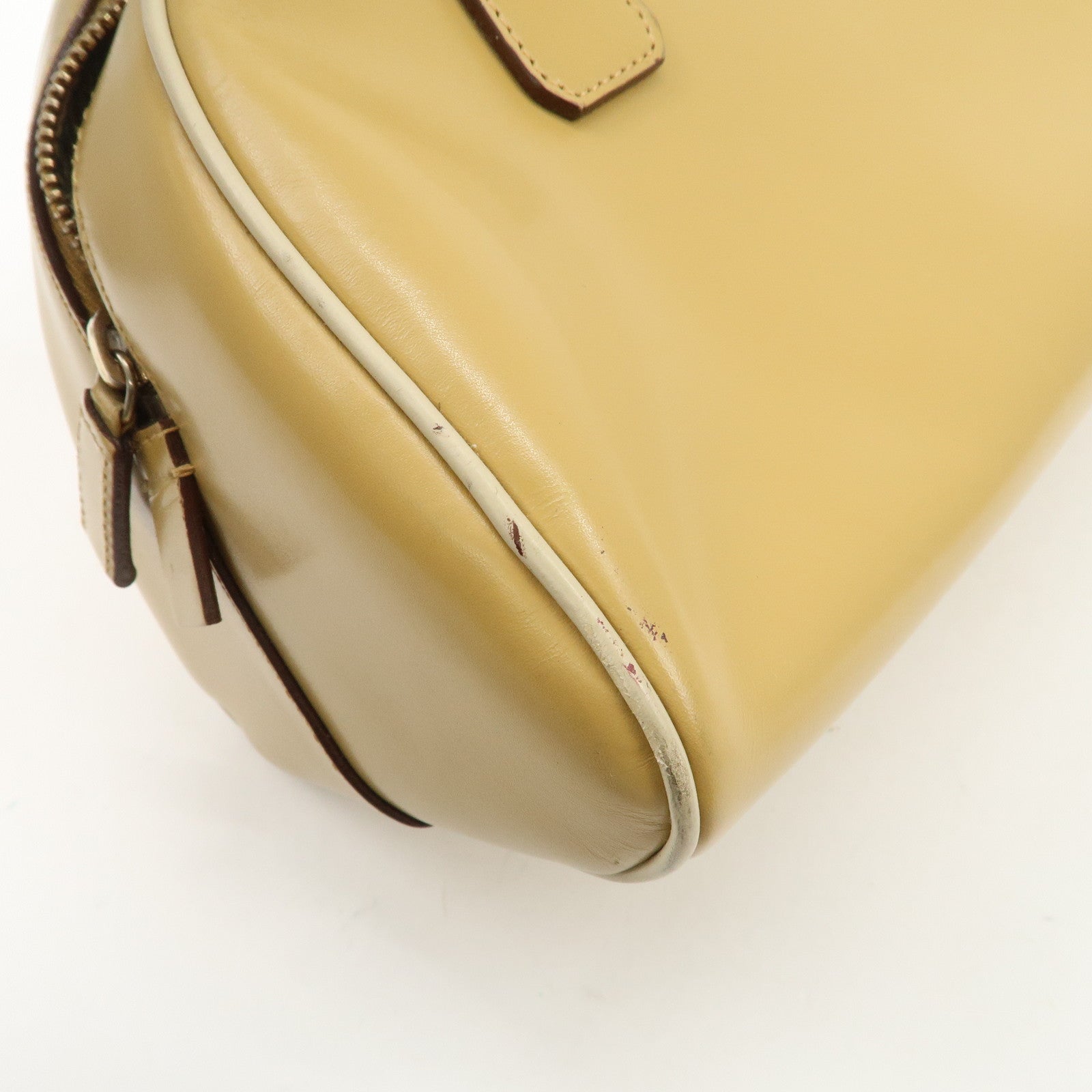 PRADA Leather Bowling Bag Boston Bag Hand Bag Gold HDW Beige