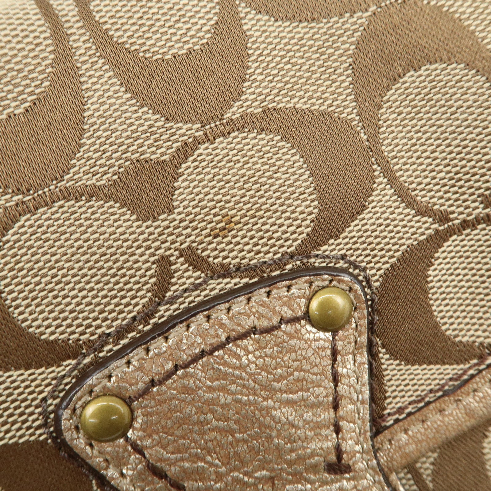 COACH Signature Set of 3 Shoulder Bag Hand Bag Beige Brown Gold