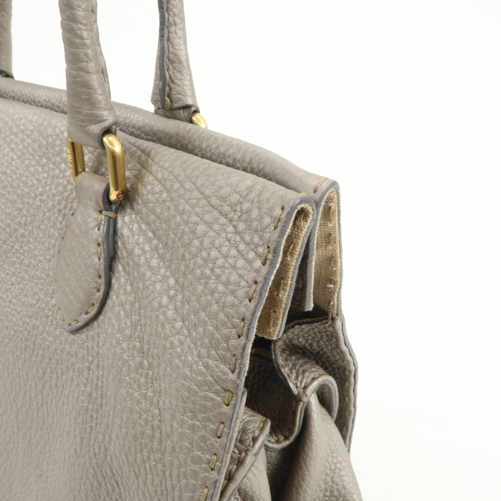 FENDI Seleria Leather Hand Bag Shoulder Bag Metallic Gray 8BN218
