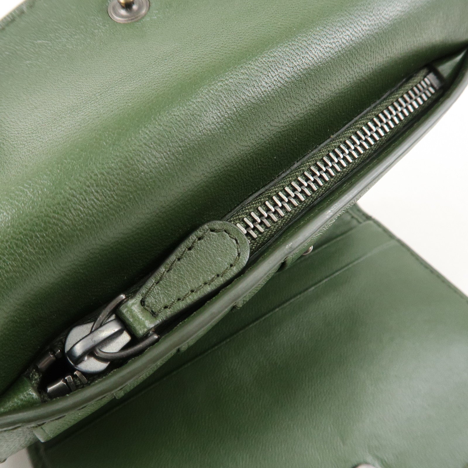BOTTEGA VENETA Intrecciato Leather Tri-fold Wallet Dark Green Used