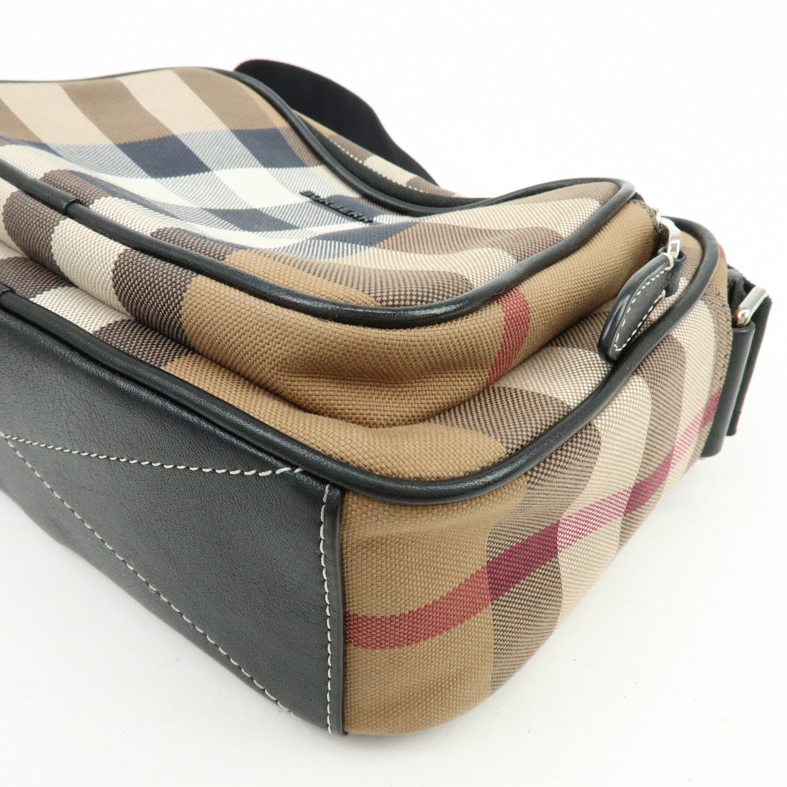 BURBERRY Nova Plaid Canvas Leather Shoulder Crossbody Bag Beige