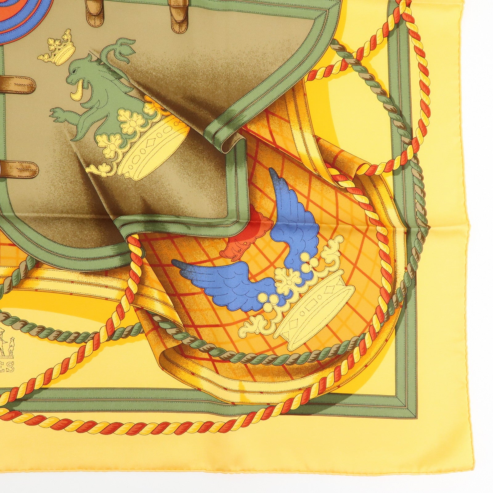 HERMES Carre 90 Silk 100% Scarf GRANDE TENUE Yellow Brown Green