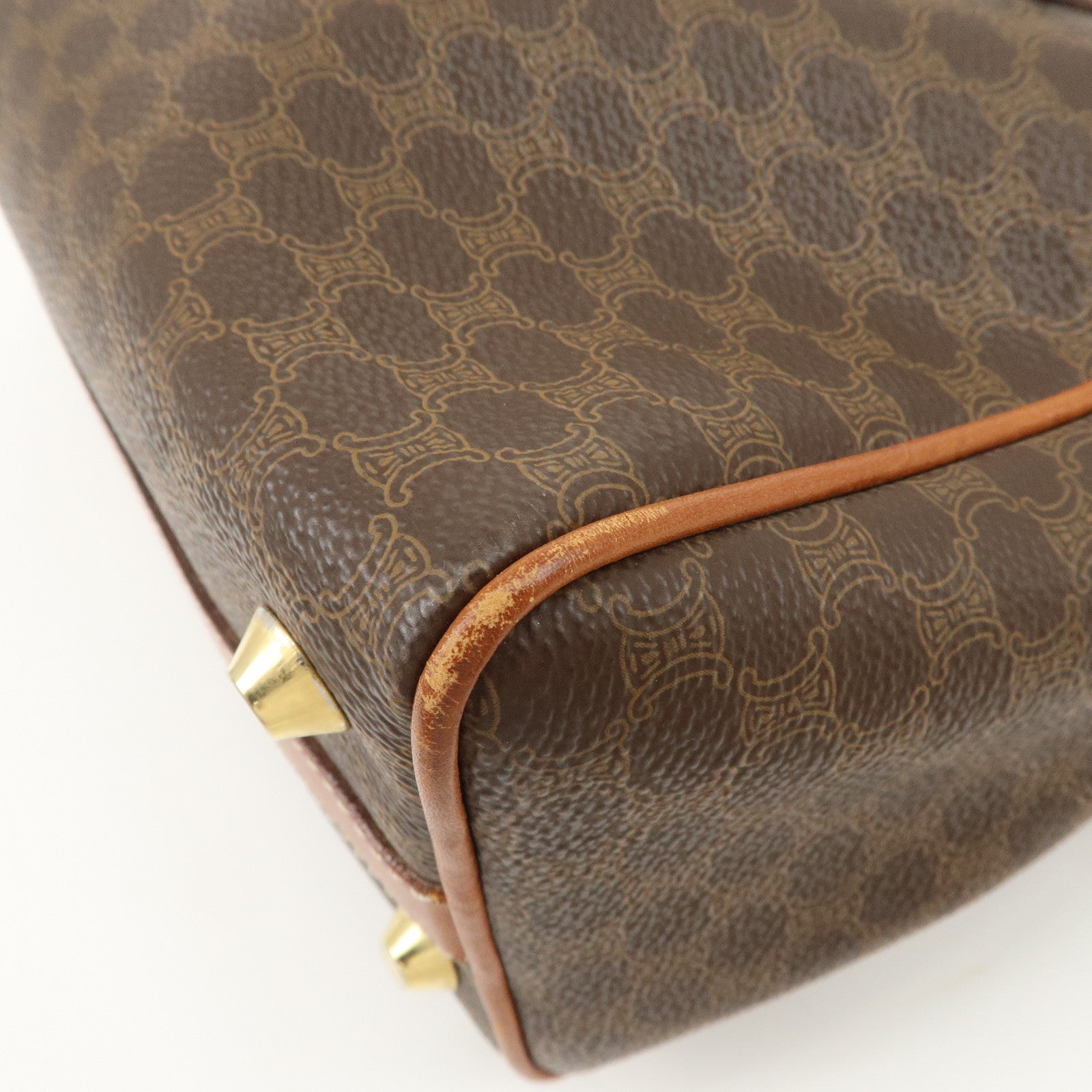 CELINE Macadam PVC Leather Hand Bag Brown Gold HDW