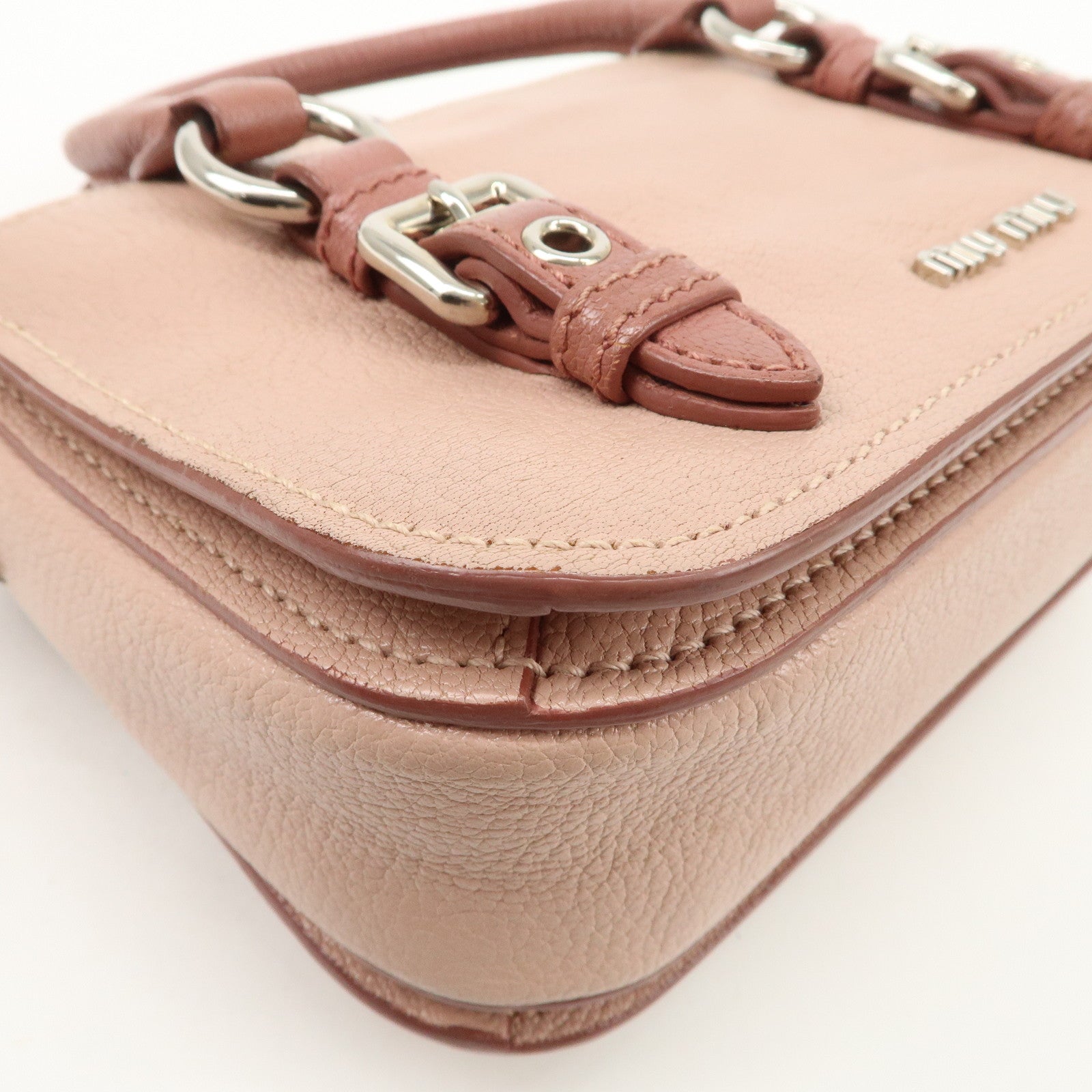 MIU MIU Madras Leather 2WAY Bag Hand Bag Shoulder Bag Pink RN1020
