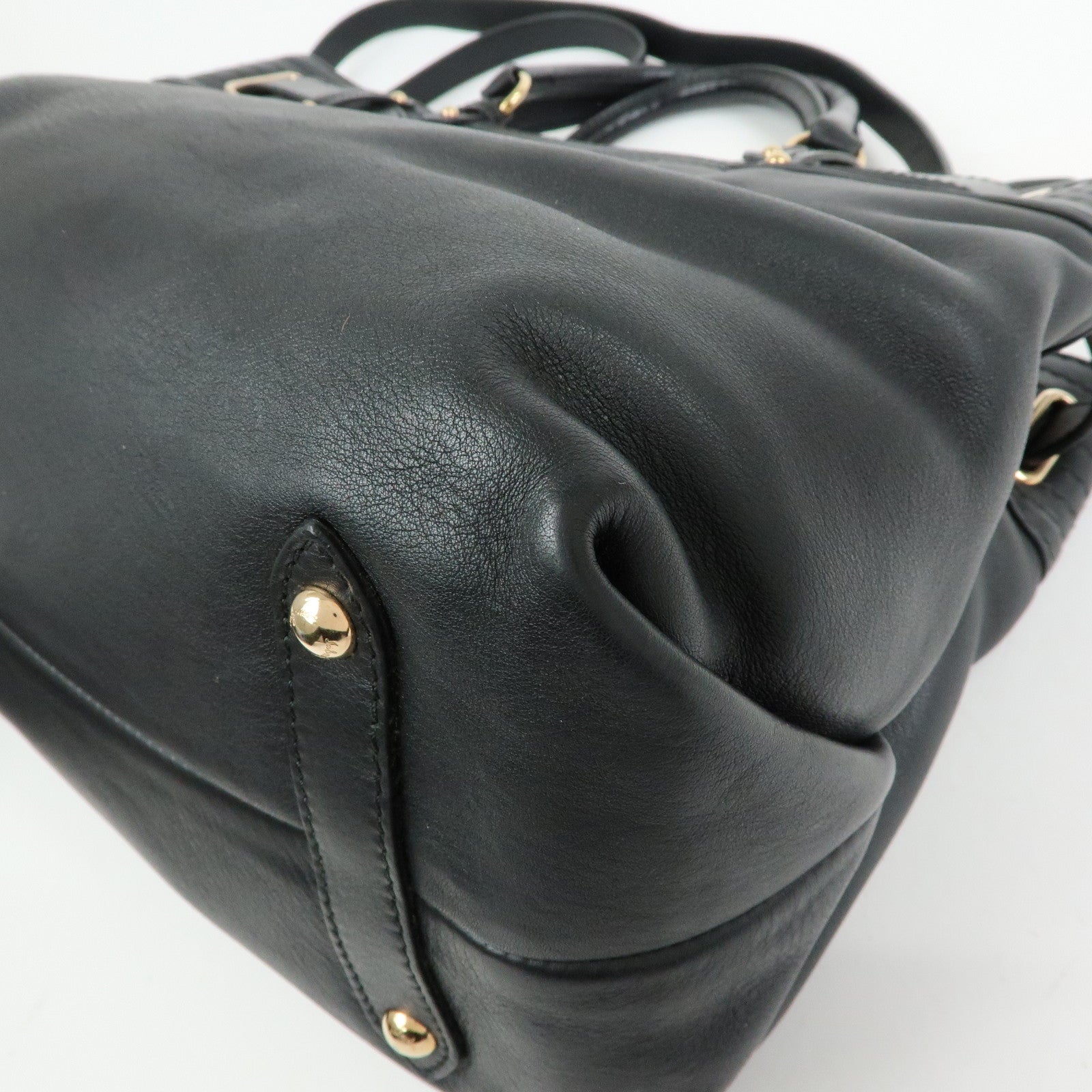 Ferragamo Gancini Leather Tote Bag Hand Bag Black