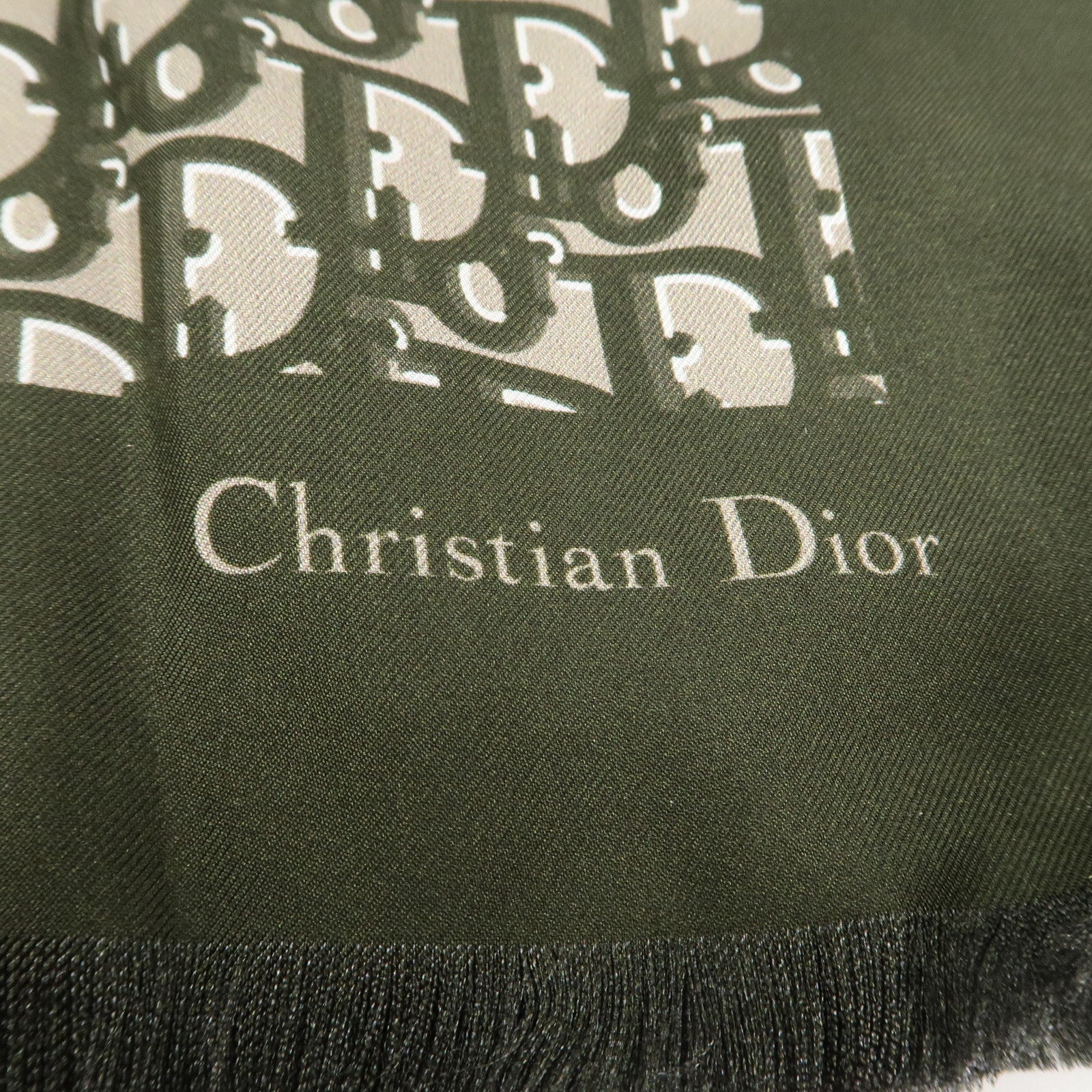 Christian Dior Oblique Silk 100% Scarf Navy Dark Green