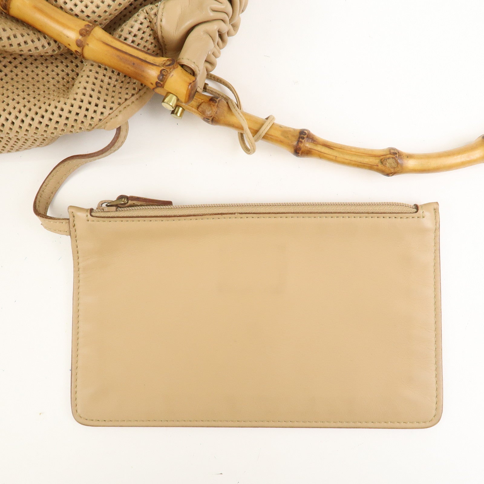 GUCCI Bamboo Leather Shoulder Bag Hand Bag Beige 92708