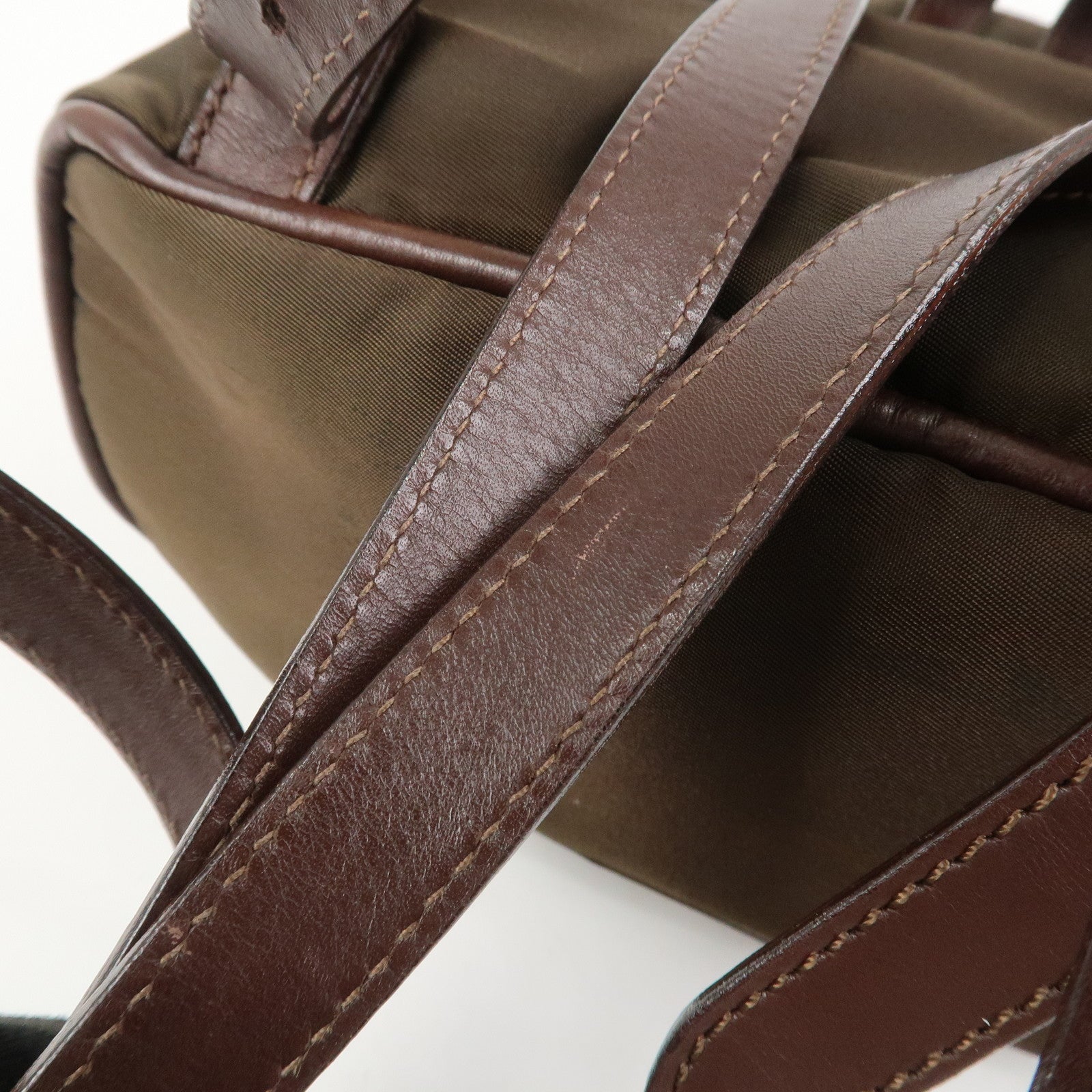 CELINE Logo Nylon Leather Backpack Ruck Sack Brown