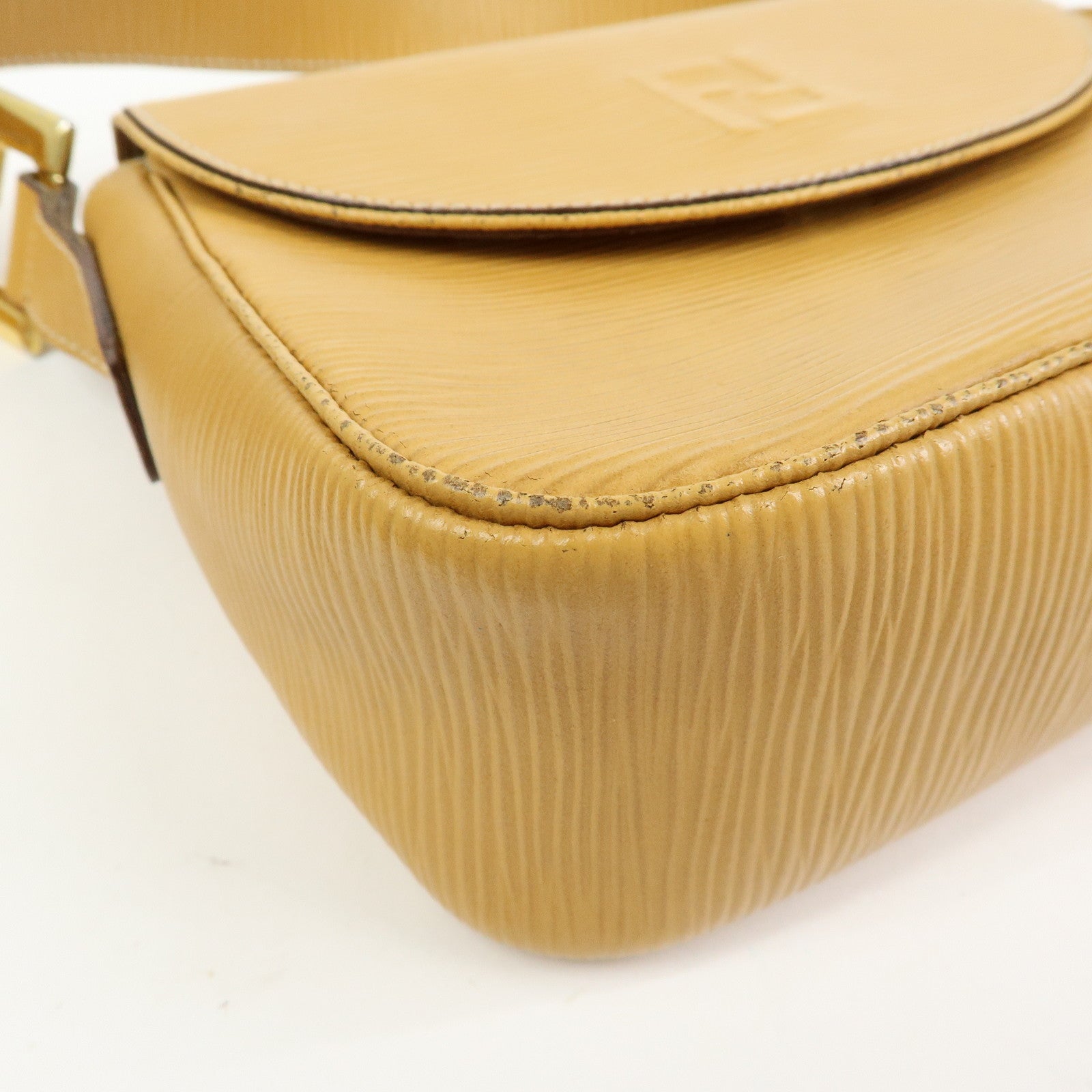 FENDI Logo Leather Shoulder Bag Crossbody Bag Yellow