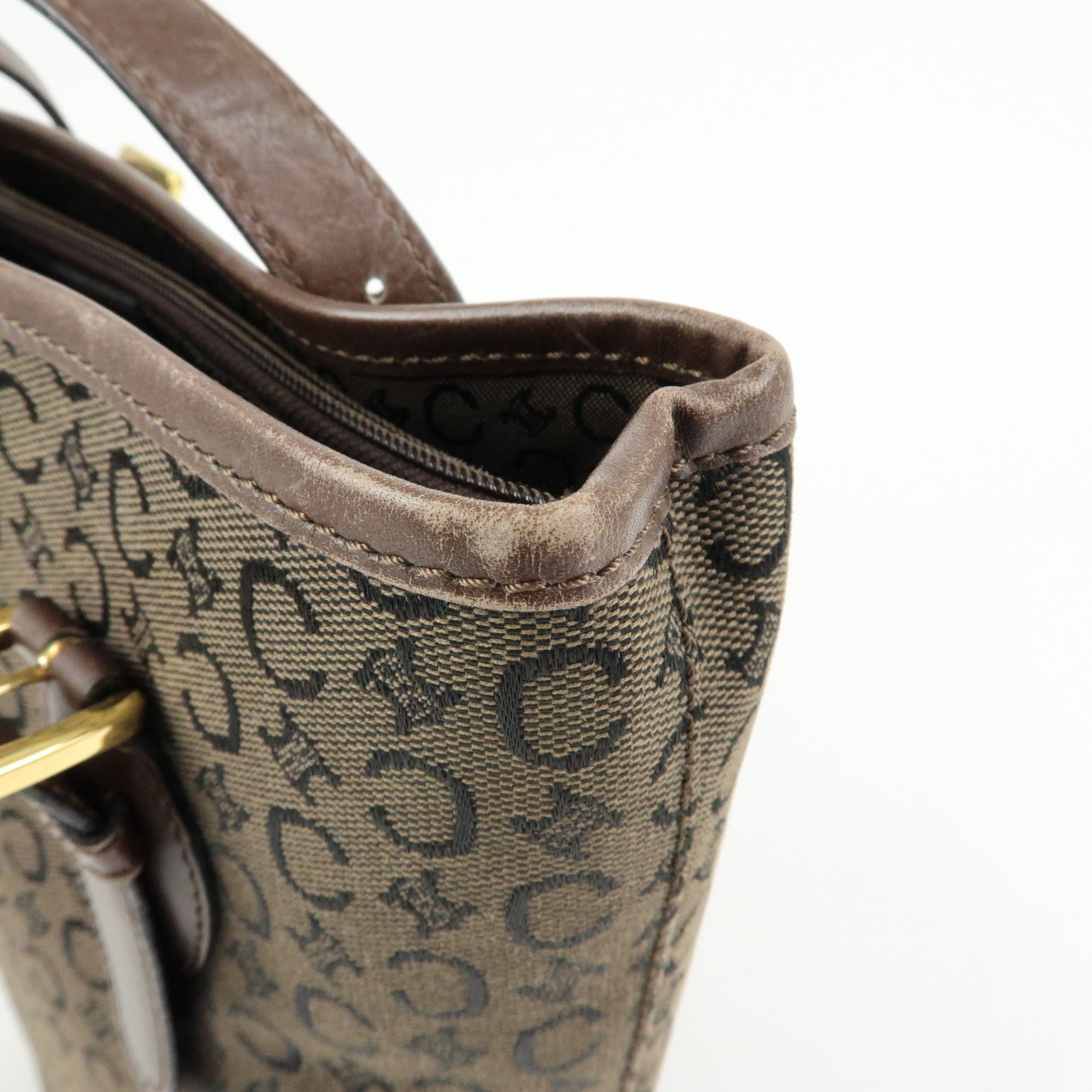 CELINE C Macadam Canvas Leather Tote Bag Shoulder Bag Brown
