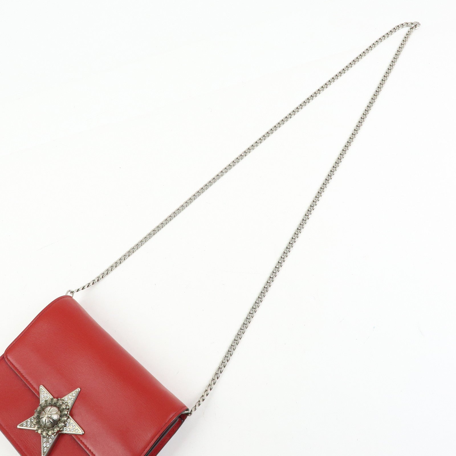 MIU MIU Leather Star Chain Shoulder Bag Crossbody Bag Red