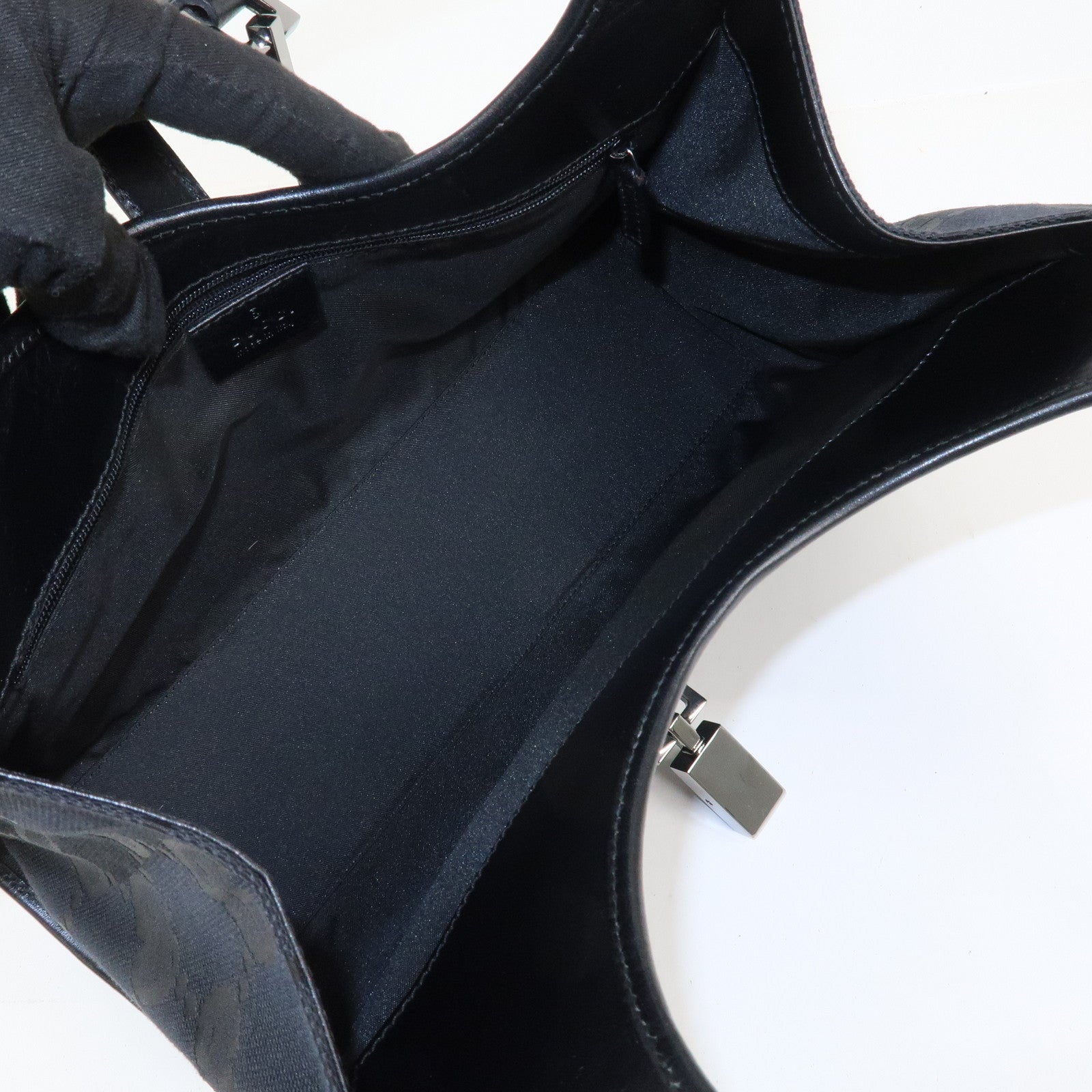 GUCCI Jackie GG Canvas Leather Shoulder Bag Hand Bag Black 002.1067