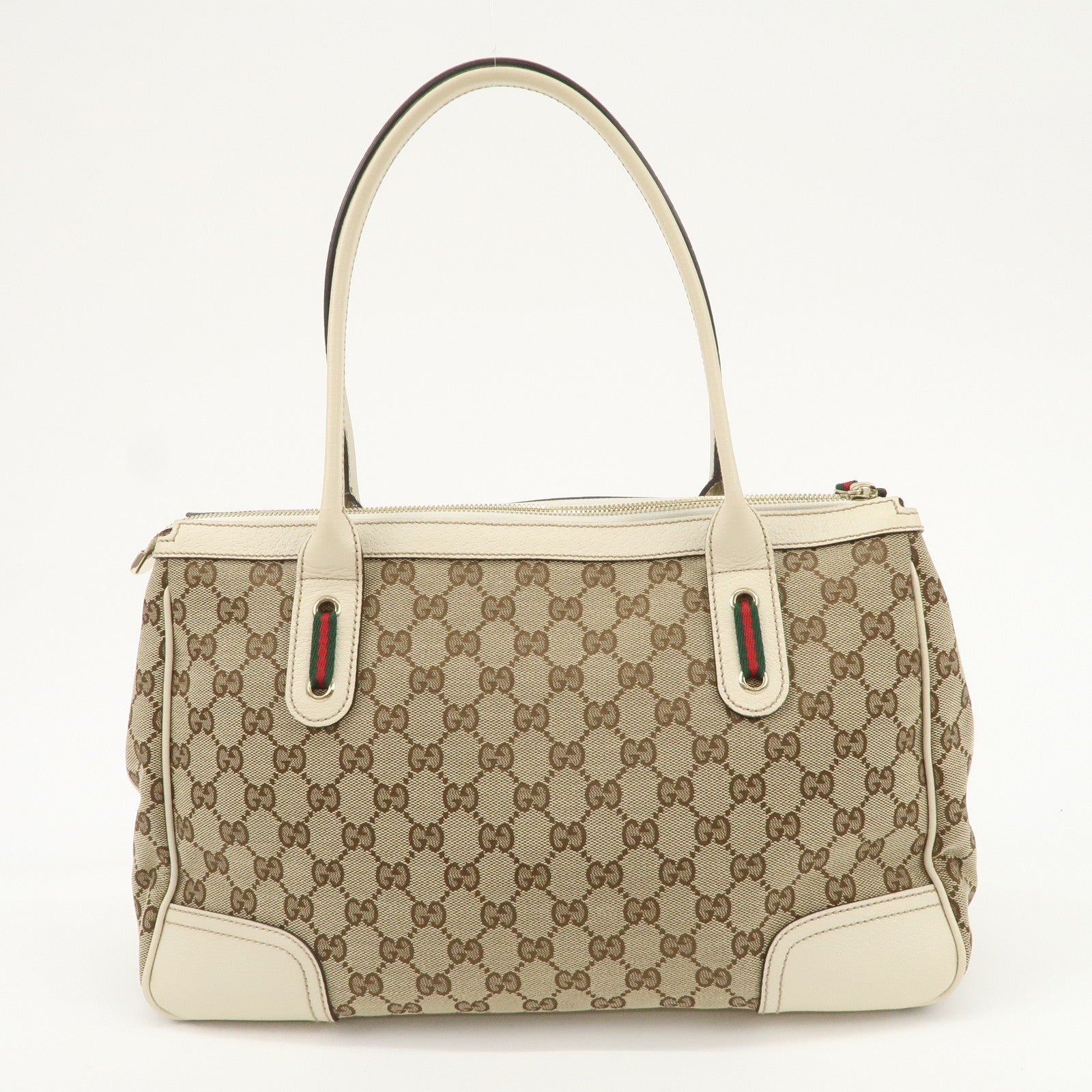 GUCCI Princy Sherry GG Canvas Leather Tote Bag Beige Ivory 177052 Used