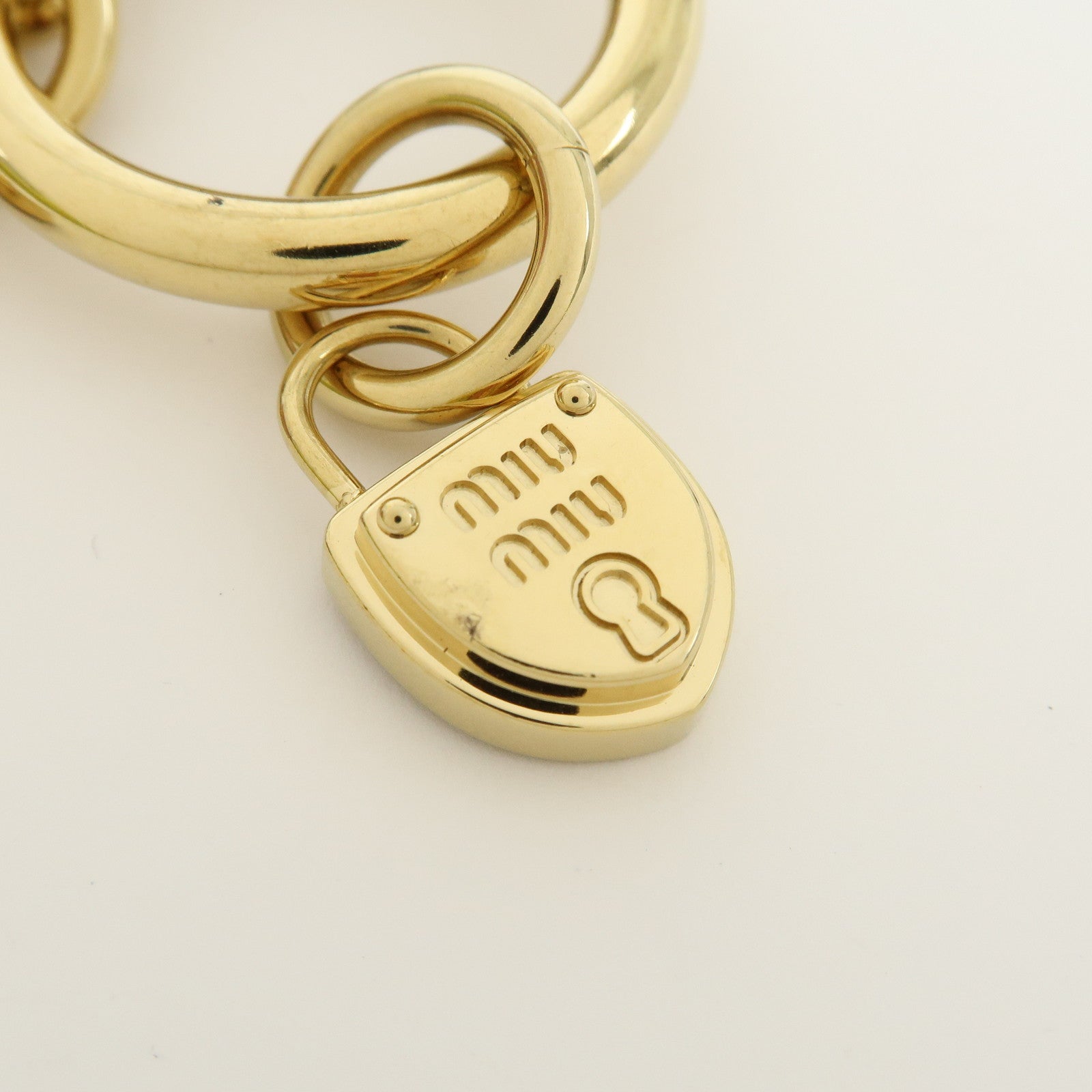 MIU MIU Leather Bag Charm Key Chain Brown Gold 5IC182