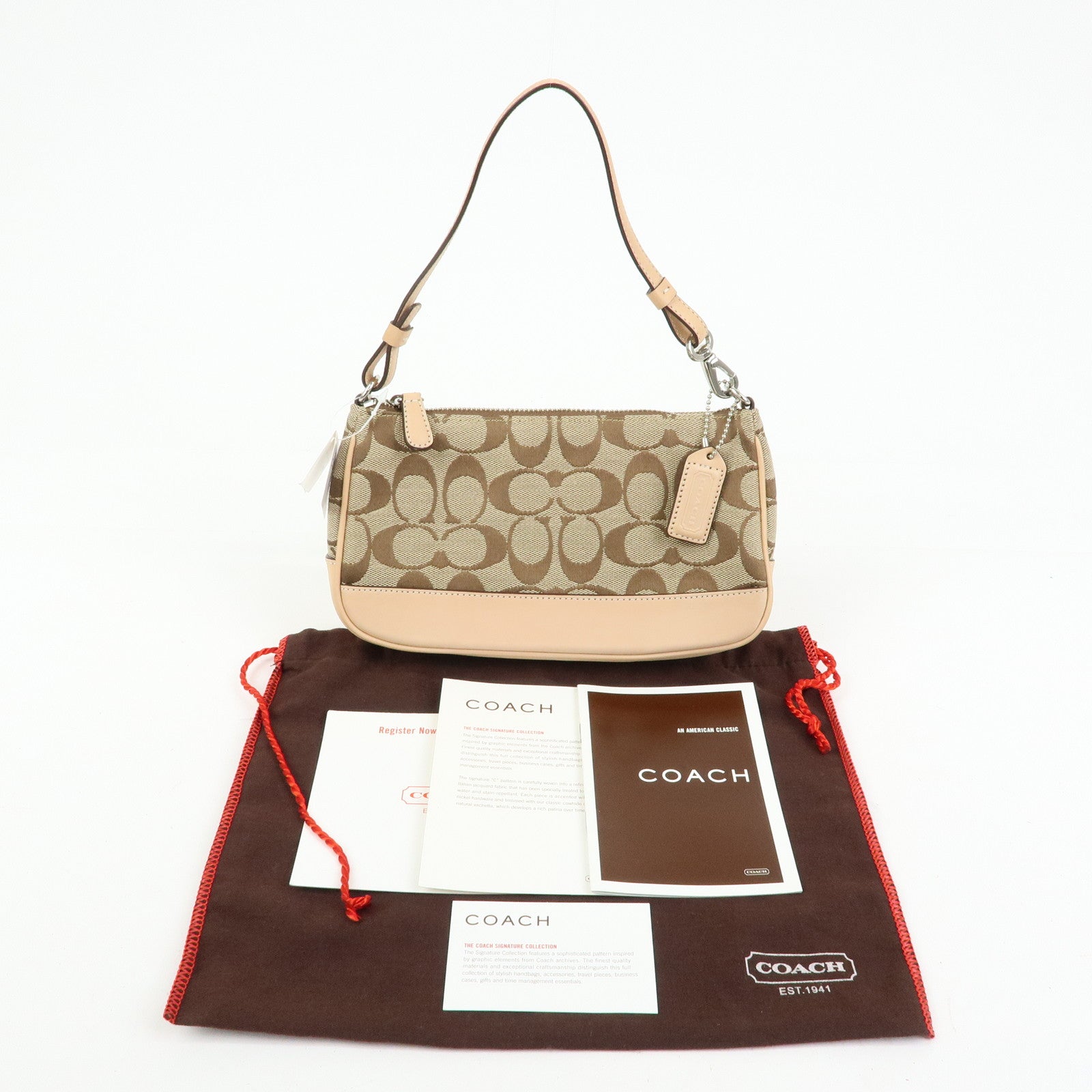 COACH Signature Canvas Leather Mini Hand Bag Brown Beige