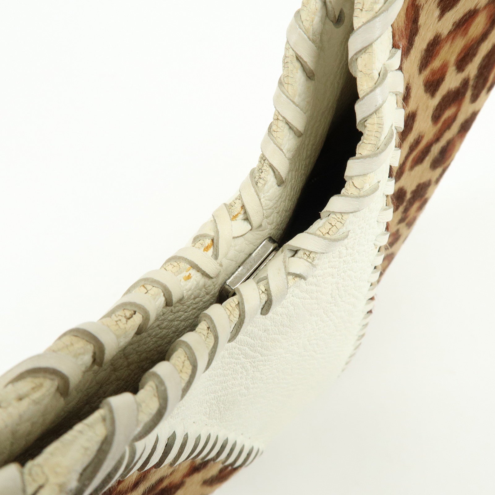 FENDI Unborn Calf Leather Tote Bag Leopard White Beige 8BR285