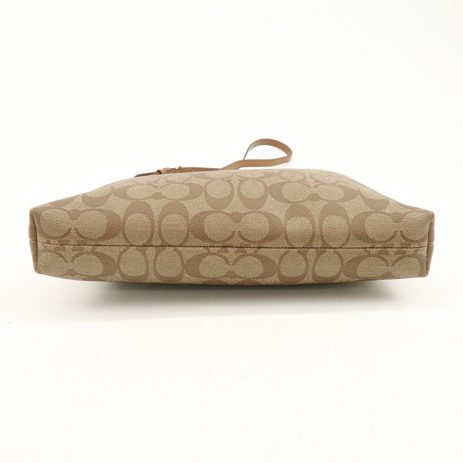 COACH Signature PVC Coated Canvas Leather Shoulder Bag Beige Brown